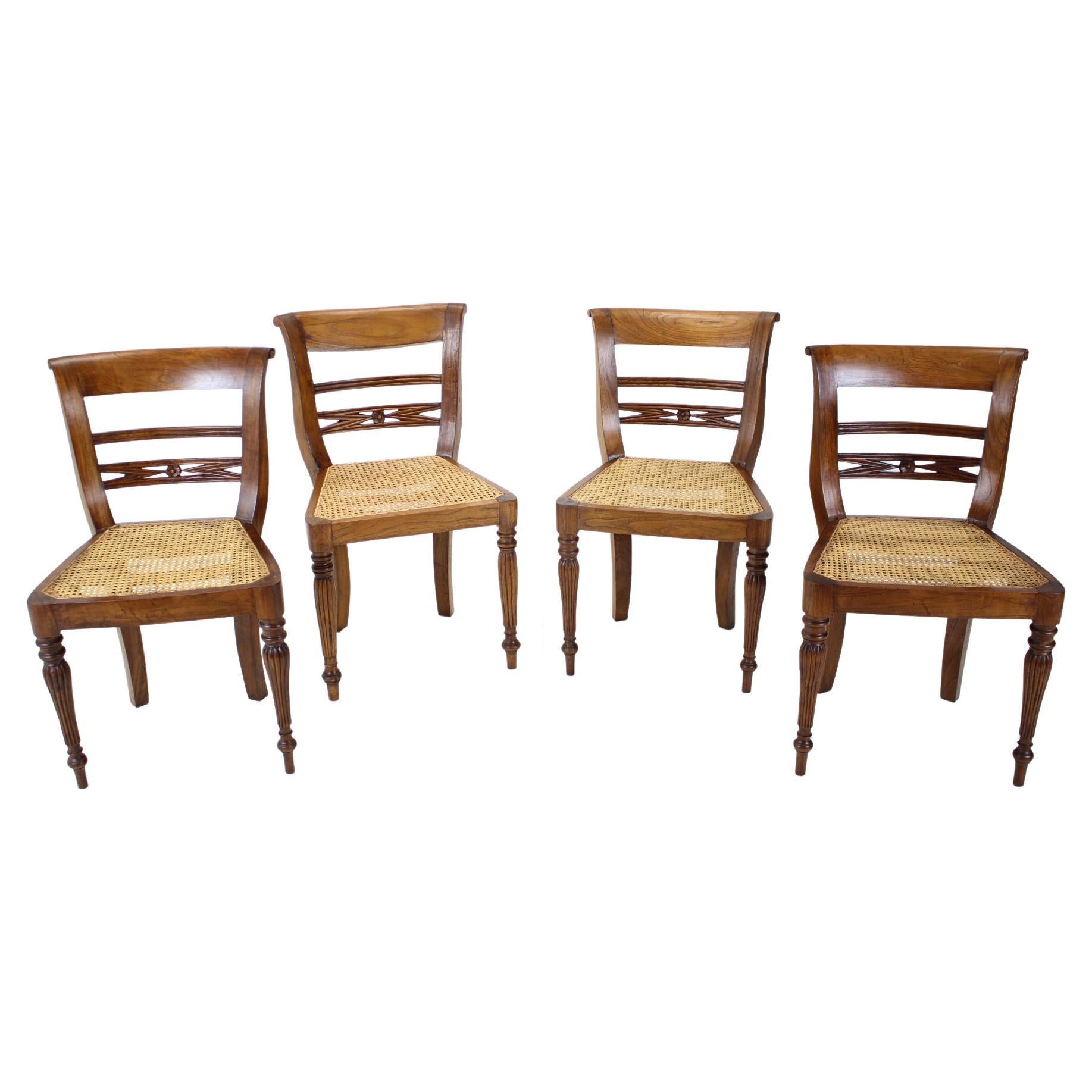 Set of Four Dining Chairs, Made of Solid Wood, 1950s, Czechoslovakia For Sale