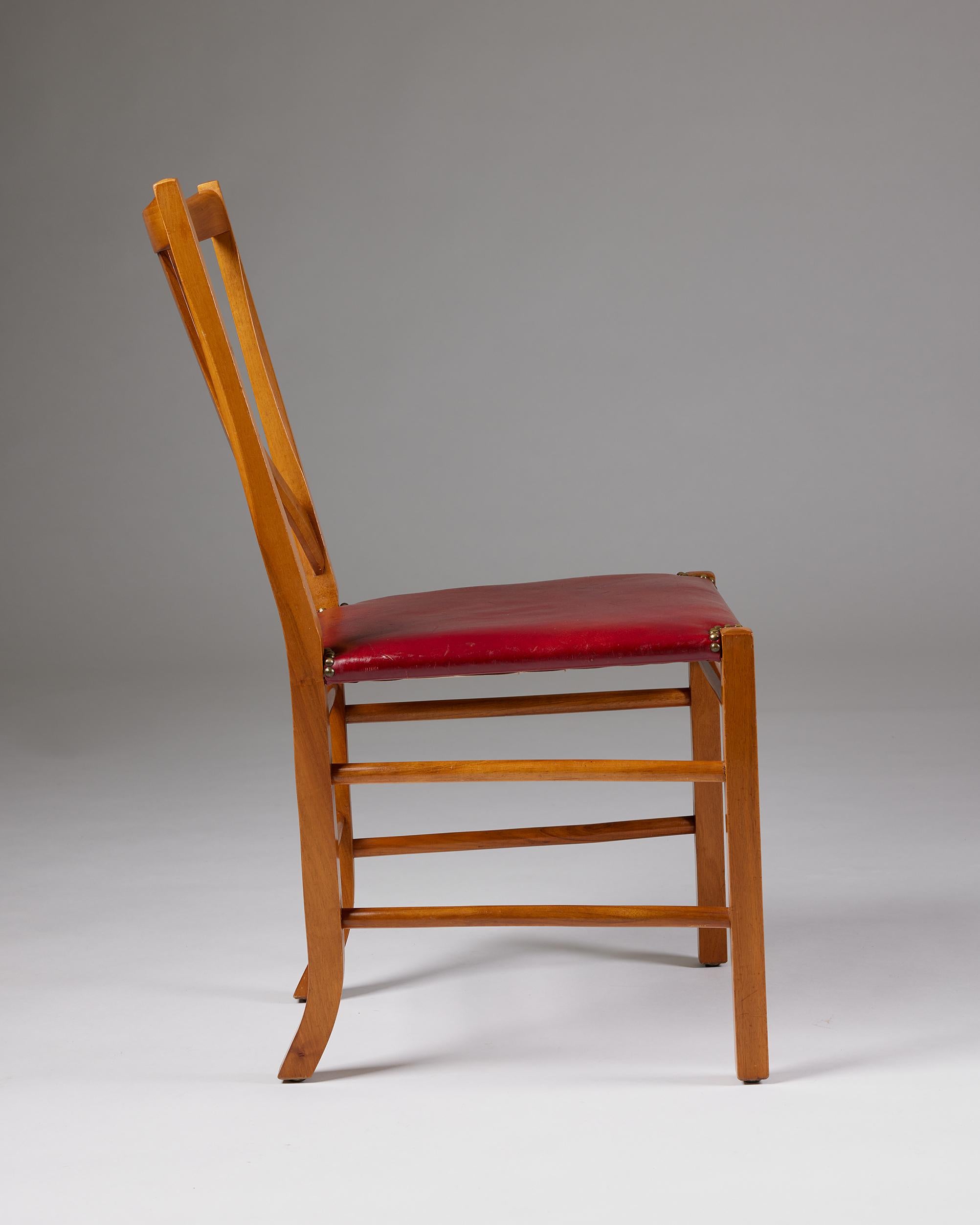 Leather Set of Four Dining Chairs Model 2027 Designed by Josef Frank for Svenskt Tenn