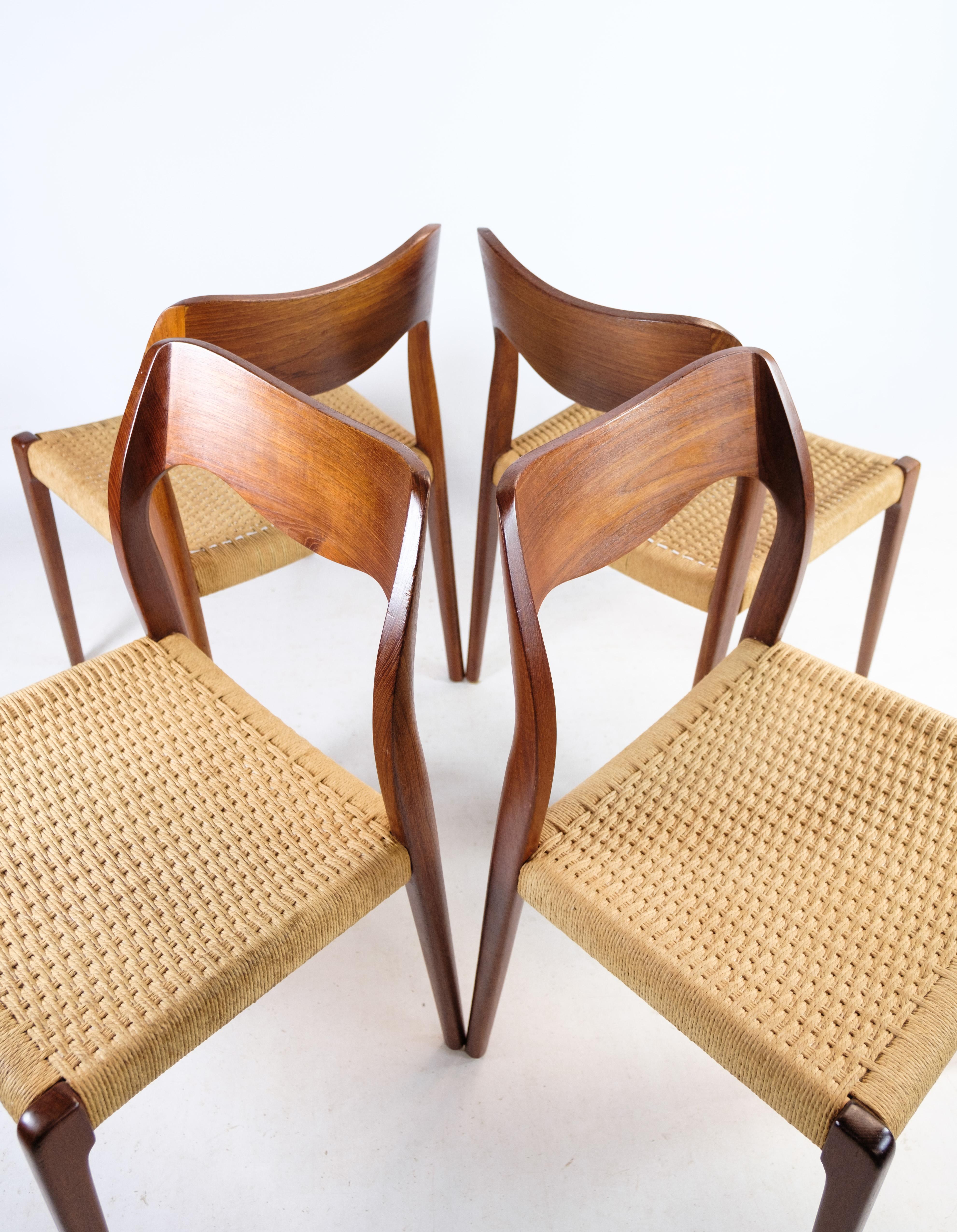 Mid-20th Century Set of Four Dining Chairs, Model 71, N.O. Møller, Teak, Designed 1951