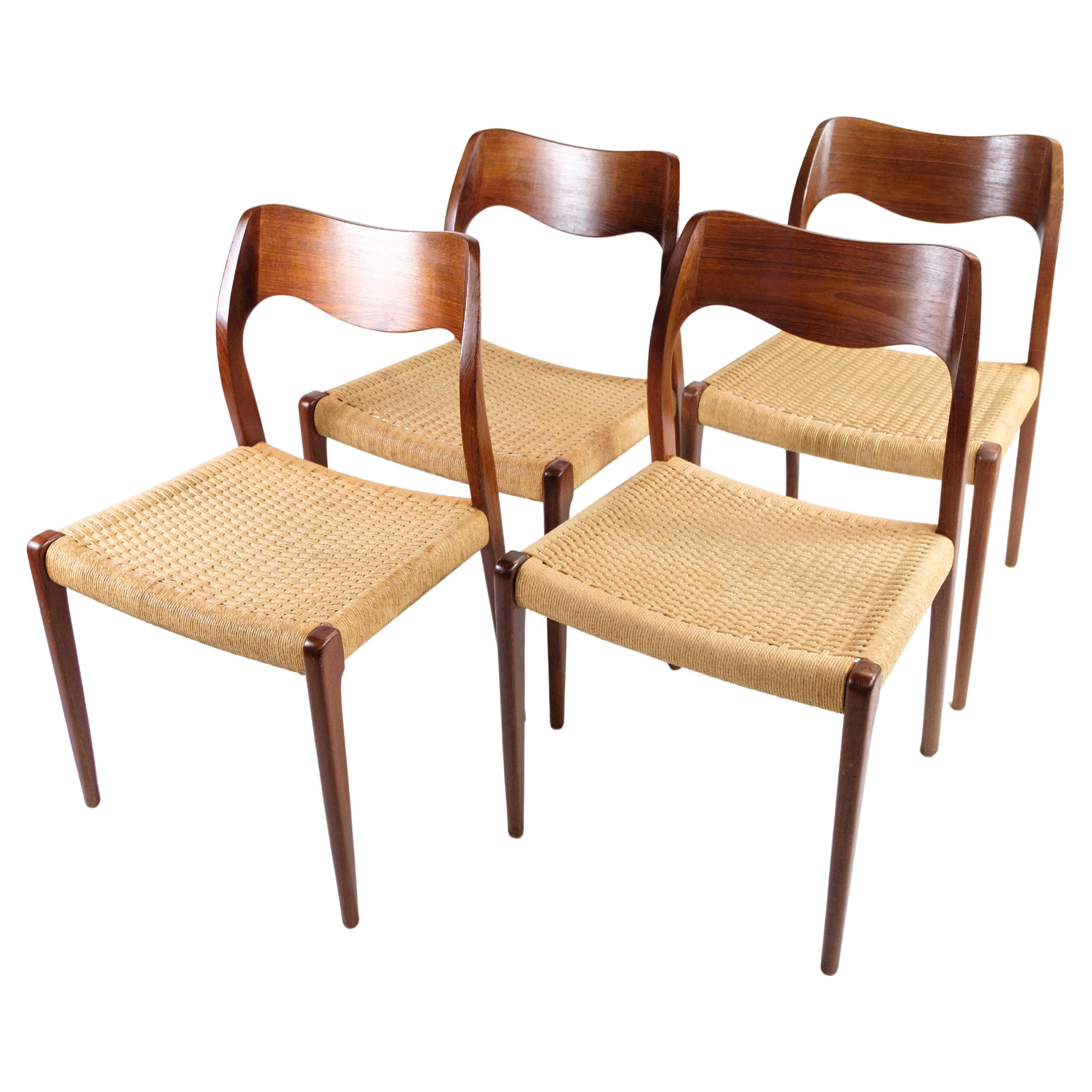 Set of Four Dining Chairs, Model 71, N.O. Møller, Teak, Designed 1951
