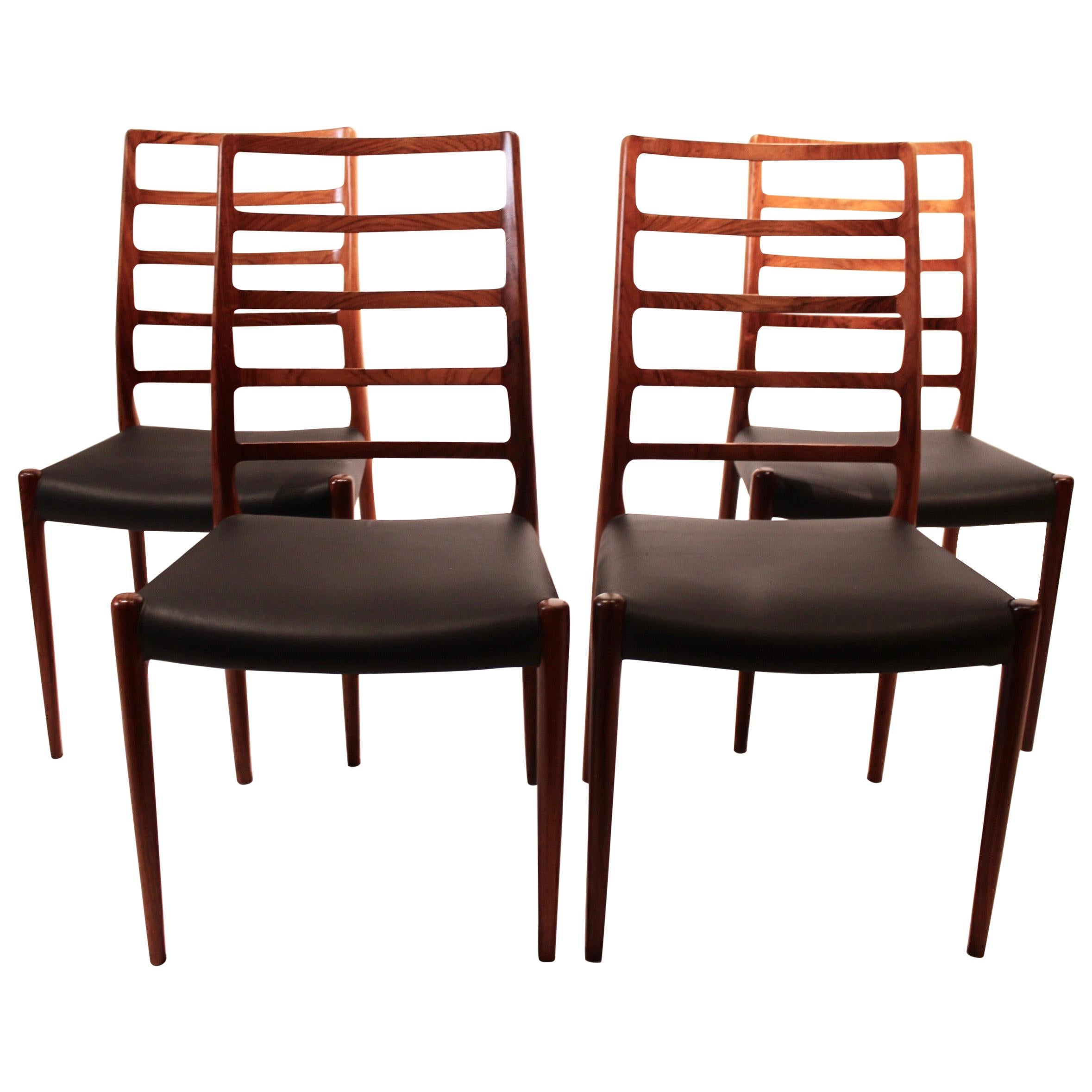 Set of Four Dining Chairs, Model 82, Designed by N.O. Møller from the 1960s