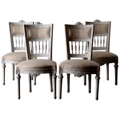 Antique Set of Four Dining Chairs, Swedish Gustavian 19th Century White, Sweden