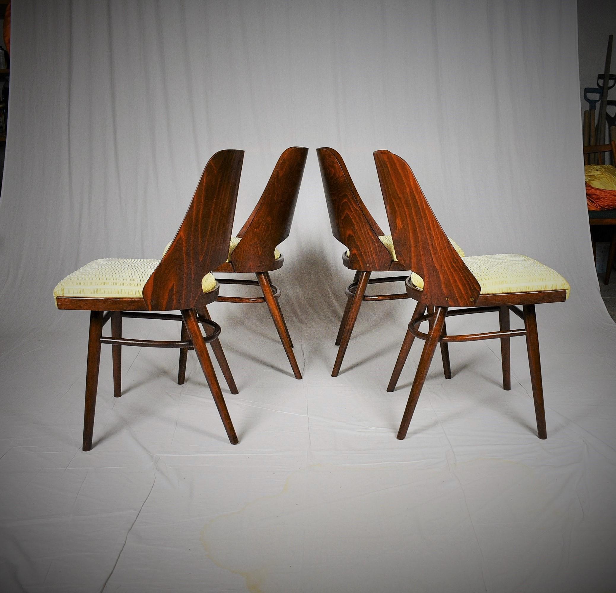 Mid-Century Modern Ensemble de quatre chaises de salle à manger, Ton, conçues par Oswald Haerdtl, années 1950, Expo 58 en vente