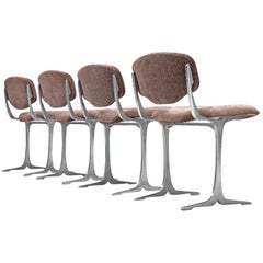 Set of Four Dining Chairs with Cast Aluminum Details