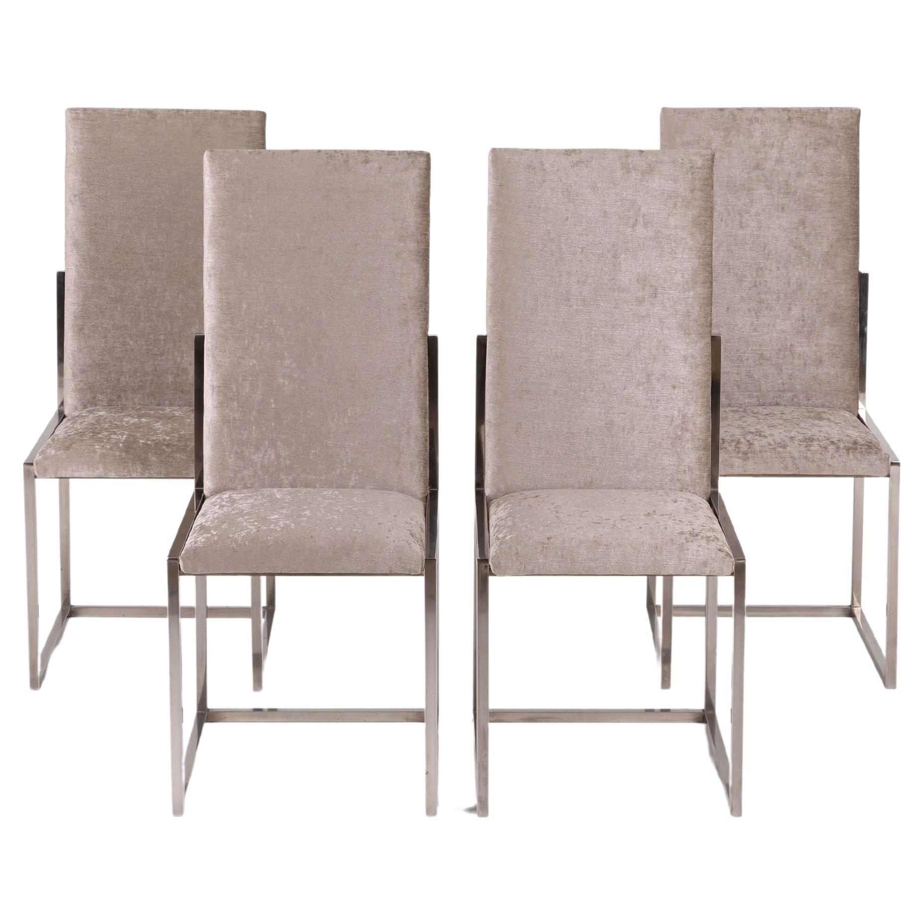 Set of Four Dining Chairs with Chrome Frame by Romeo Rega, circa 1970 For Sale