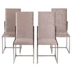 Set of Four Dining Chairs with Chrome Frame by Romeo Rega, circa 1970