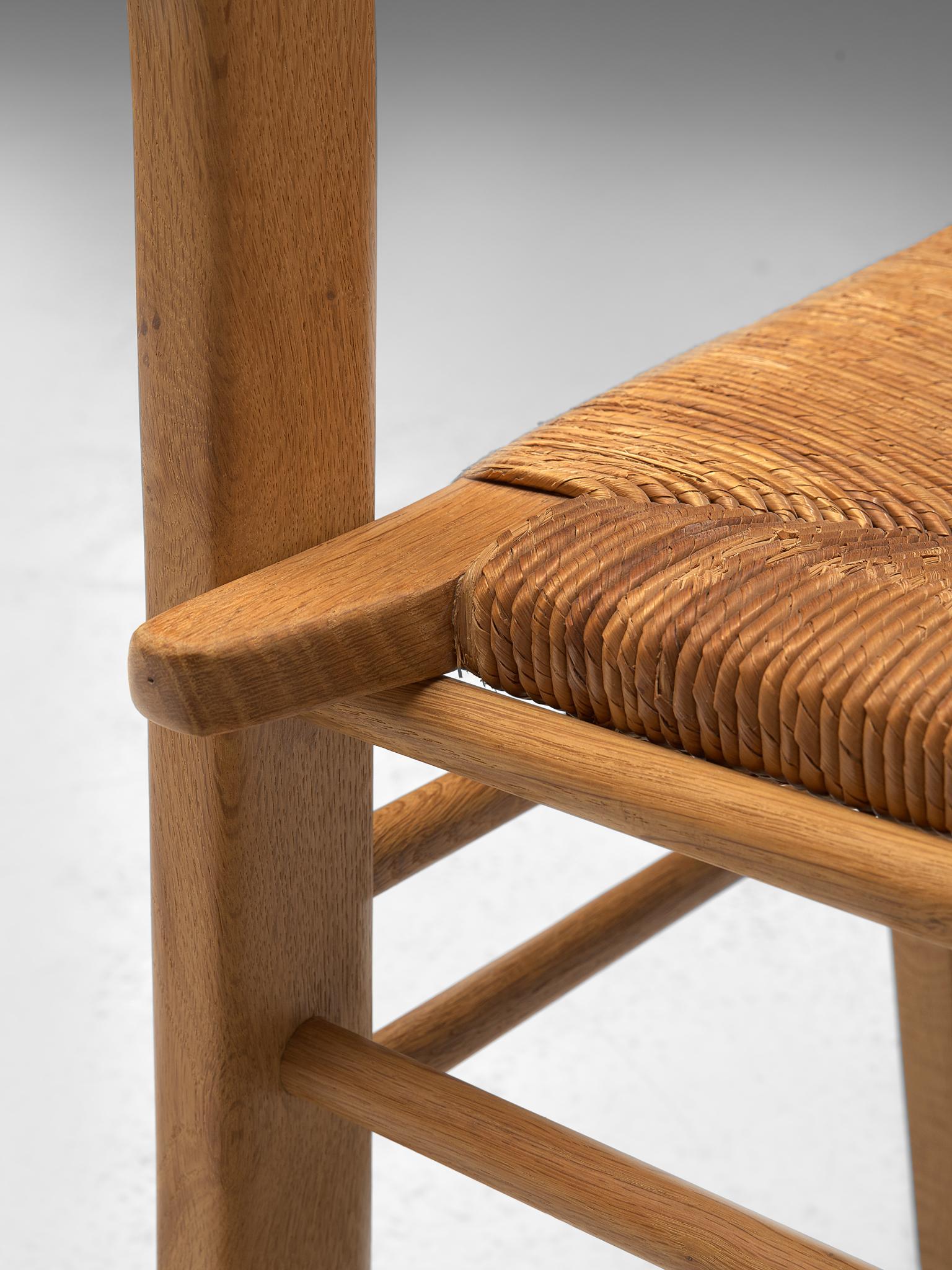 Mid-20th Century Set of Four Dining Chairs with Rattan Seats by Guillerme et Chambron