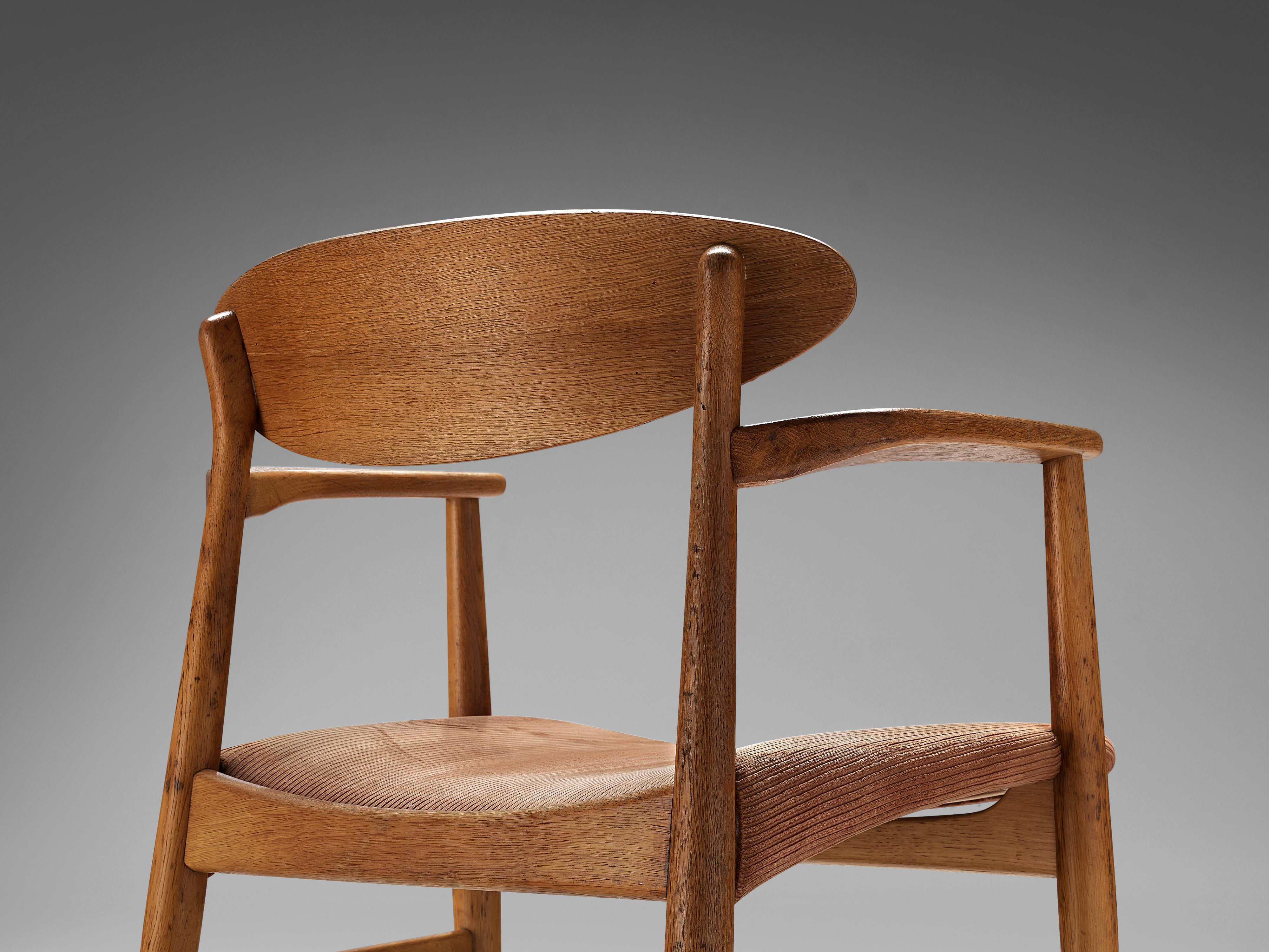 Mid-Century Modern Larsen & Bender Madsen Set of Four Dining Chairs in Oak and Red Upholstery