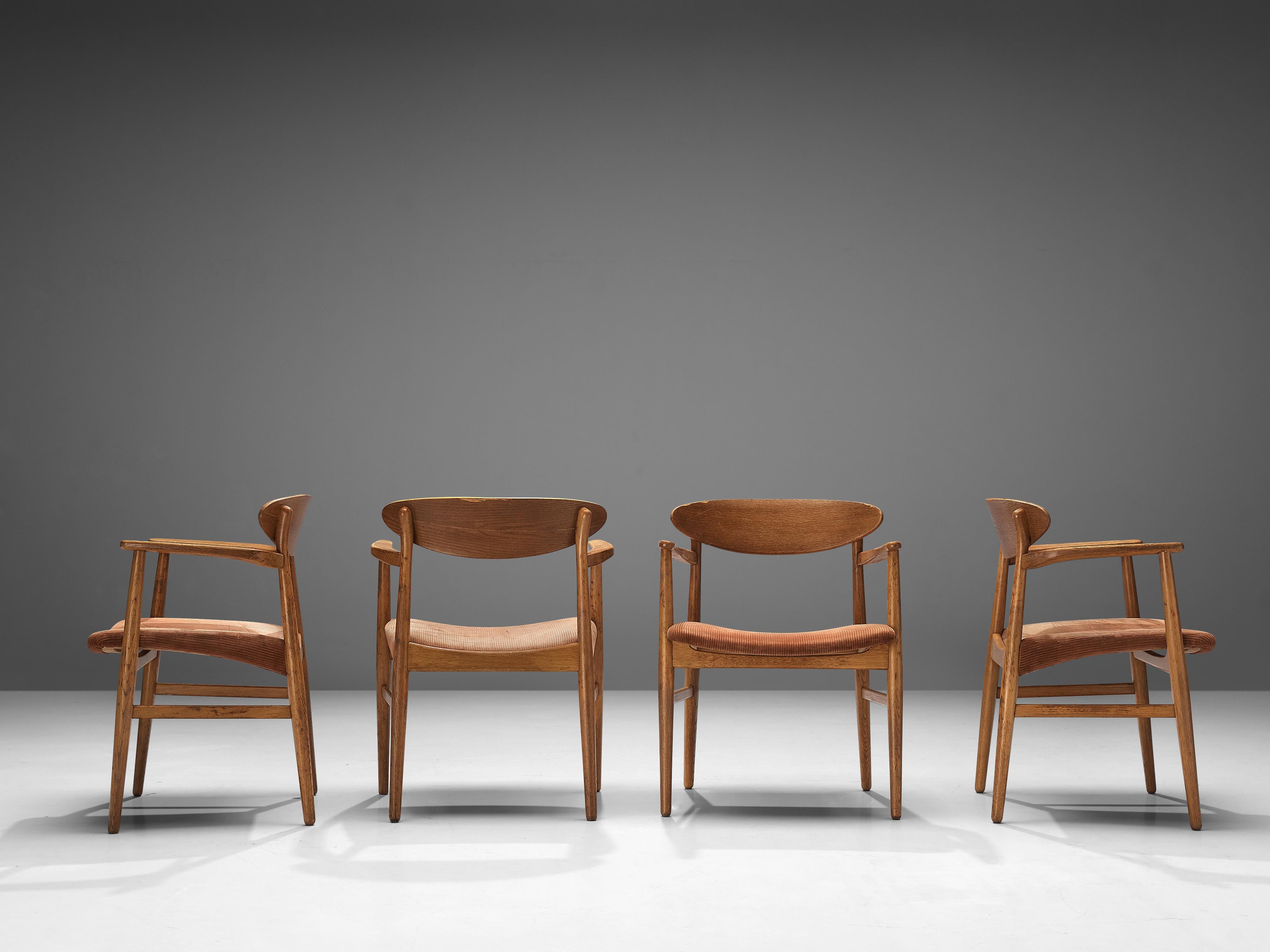 Mid-20th Century Larsen & Bender Madsen Set of Four Dining Chairs in Oak and Red Upholstery