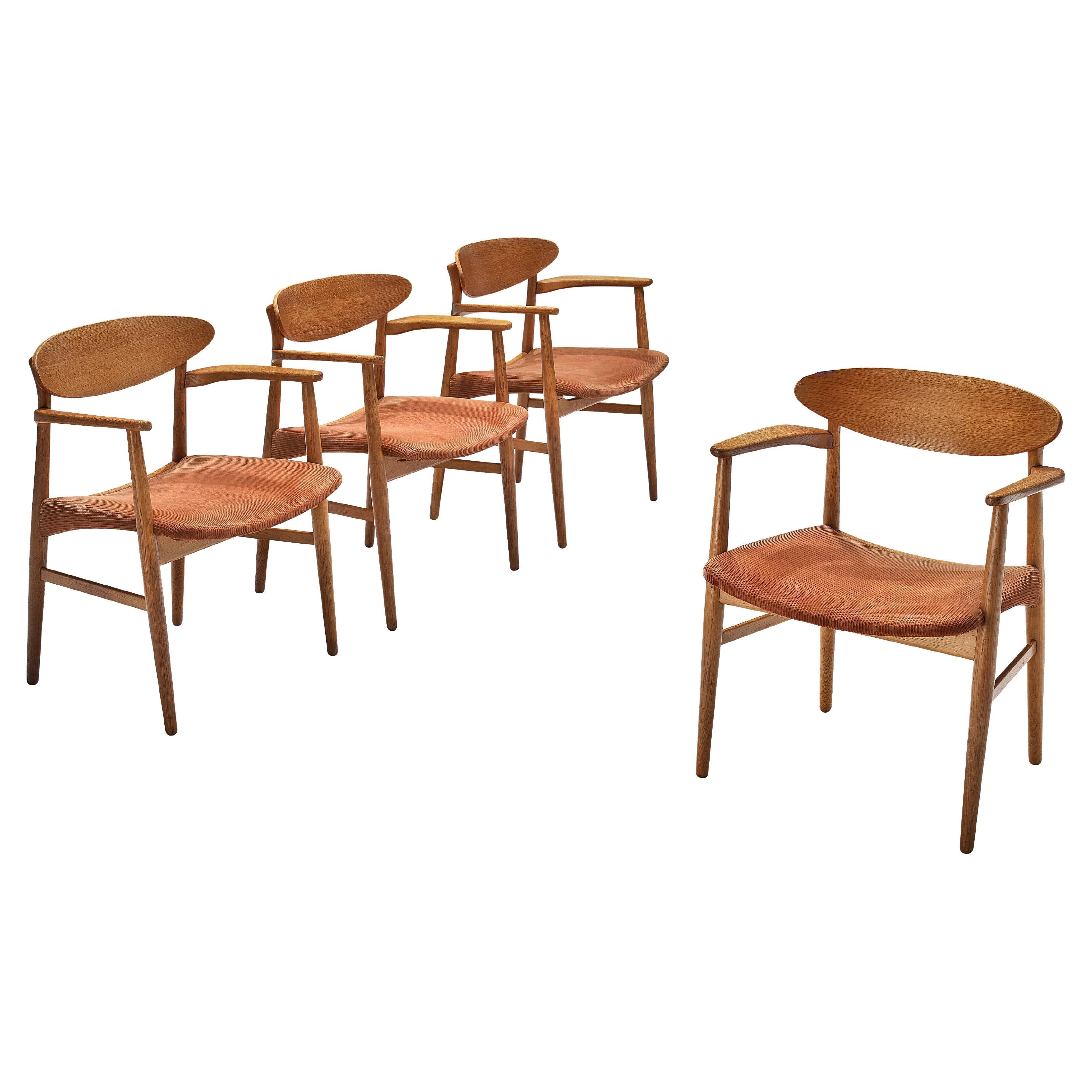 Larsen & Bender Madsen Set of Four Dining Chairs in Oak and Red Upholstery