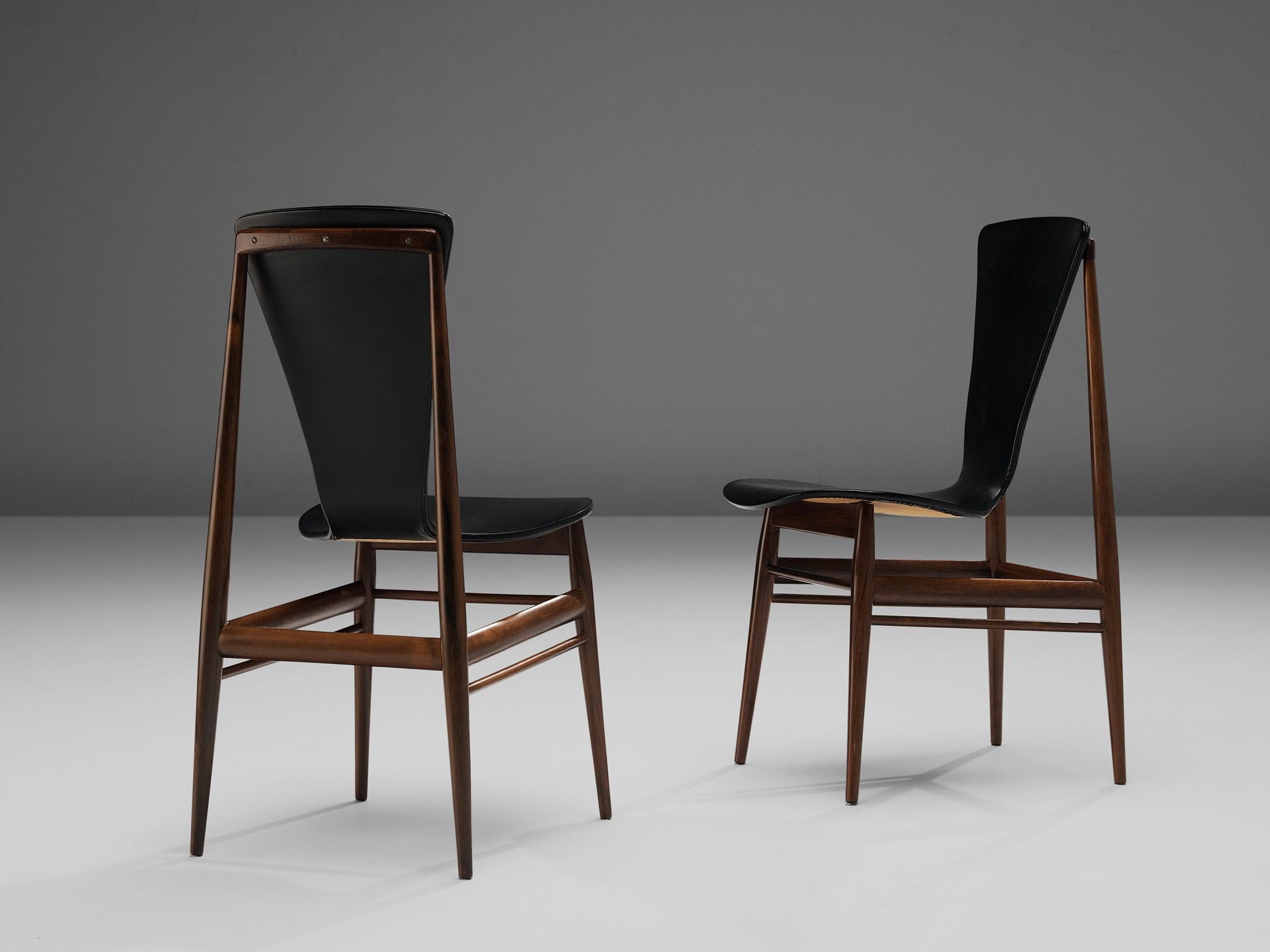 European Set of Four Dining Chairs with Sculptural Back