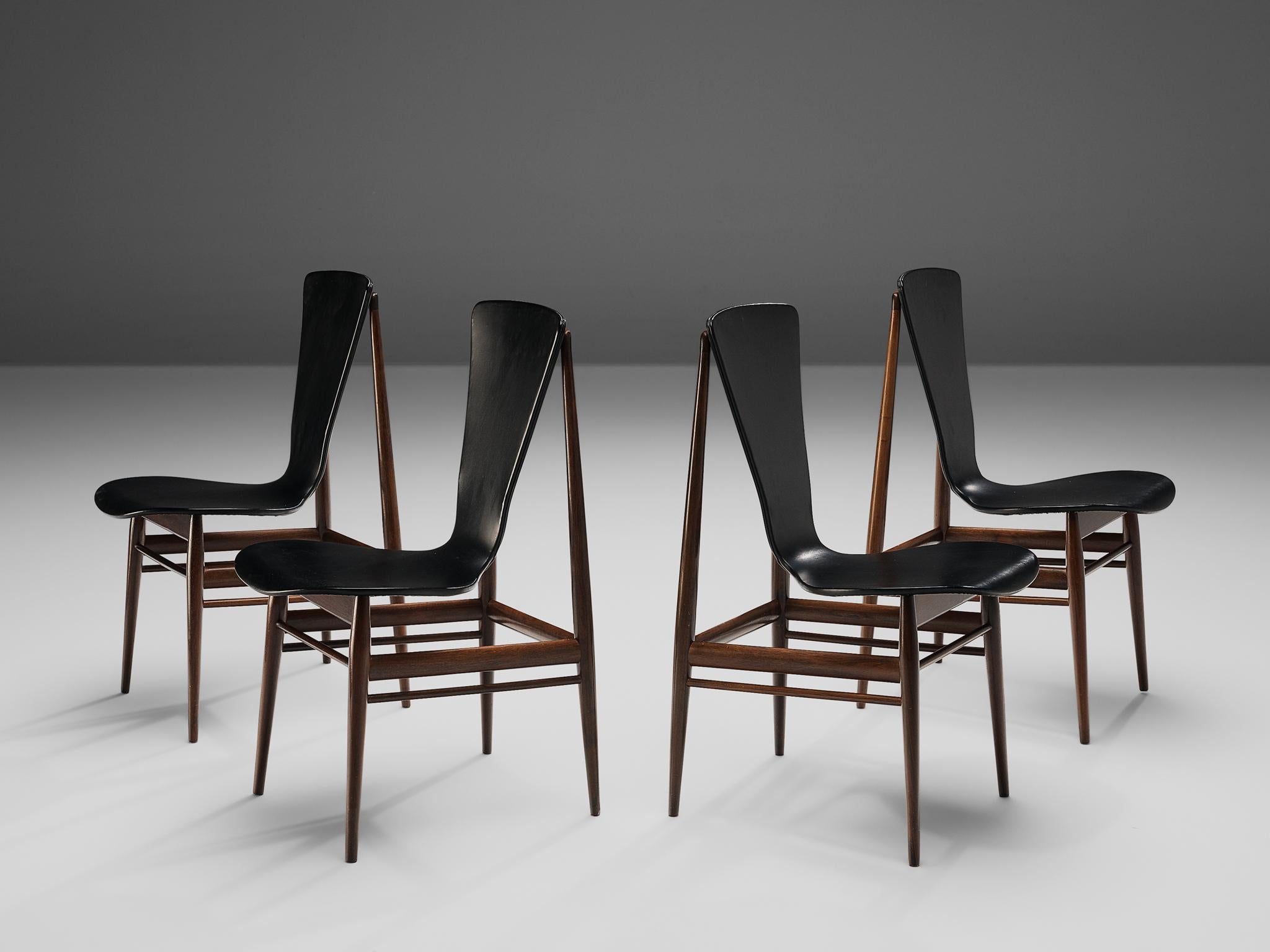 Mid-20th Century Set of Four Dining Chairs with Sculptural Back