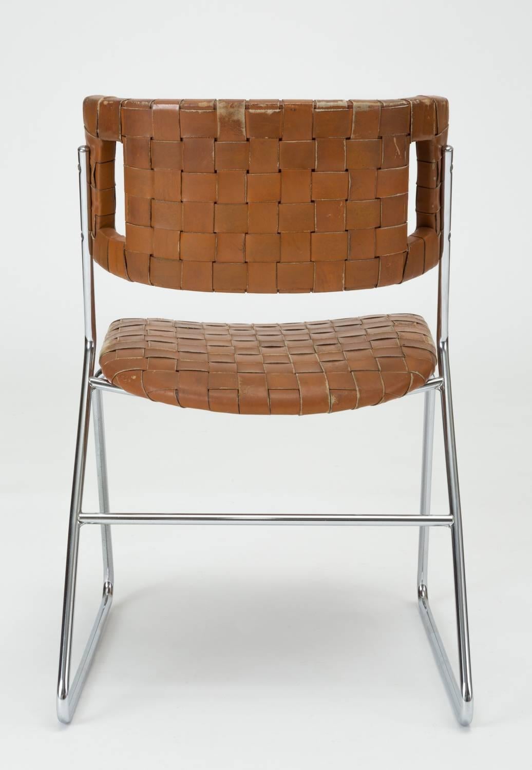 Set of Four Dining Chairs with Woven Leather Upholstery by Chromcraft 2