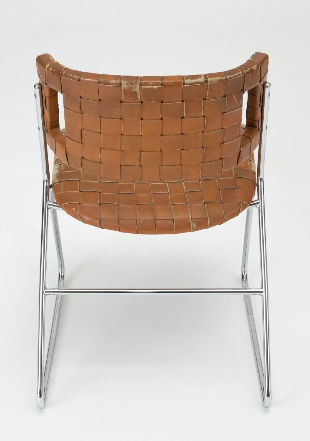 Set of Four Dining Chairs with Woven Leather Upholstery by Chromcraft 3