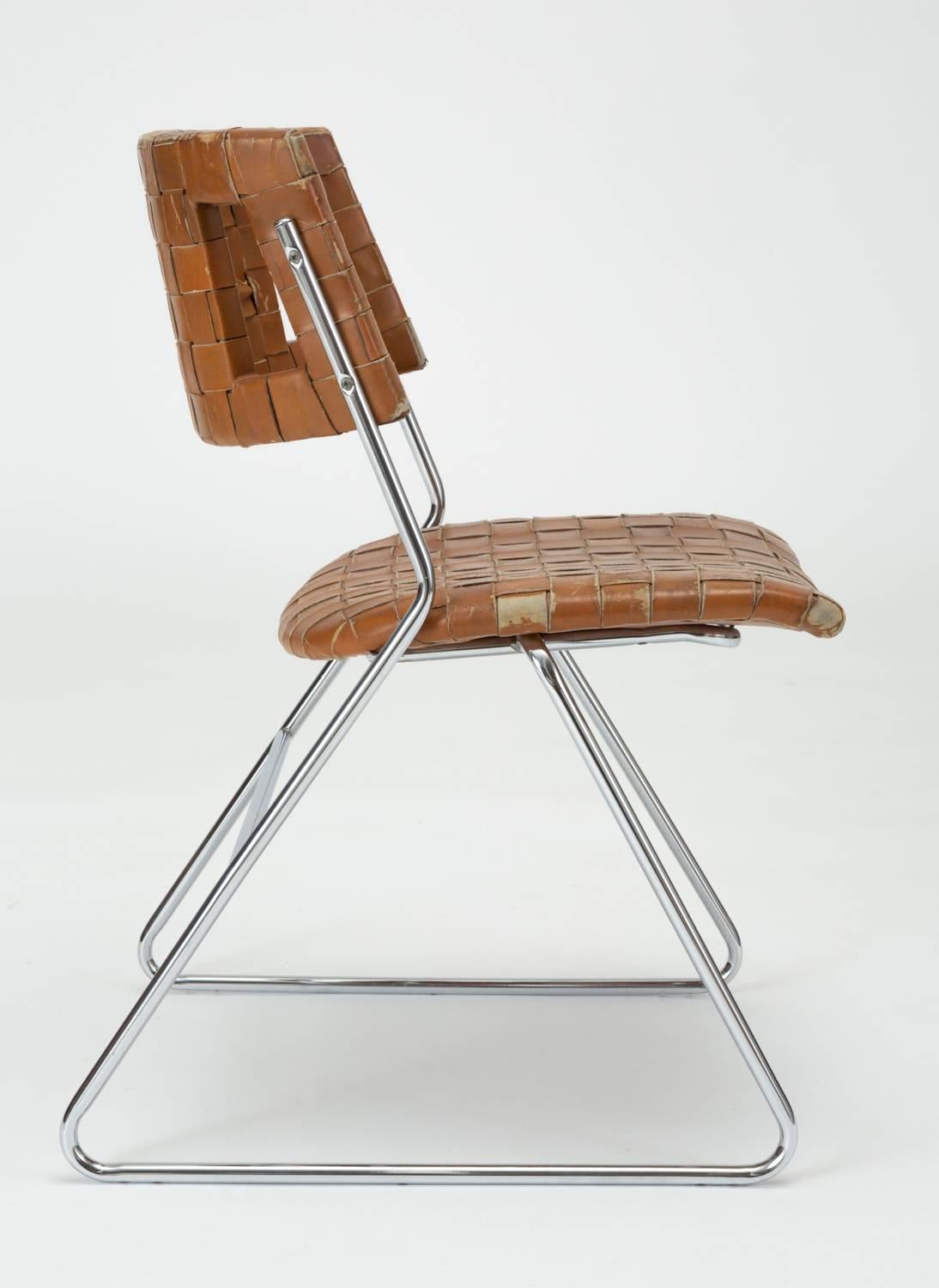 Set of Four Dining Chairs with Woven Leather Upholstery by Chromcraft 4