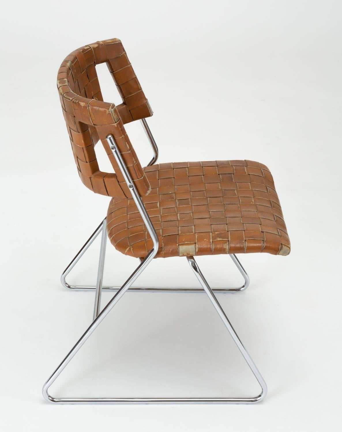 Set of Four Dining Chairs with Woven Leather Upholstery by Chromcraft 5