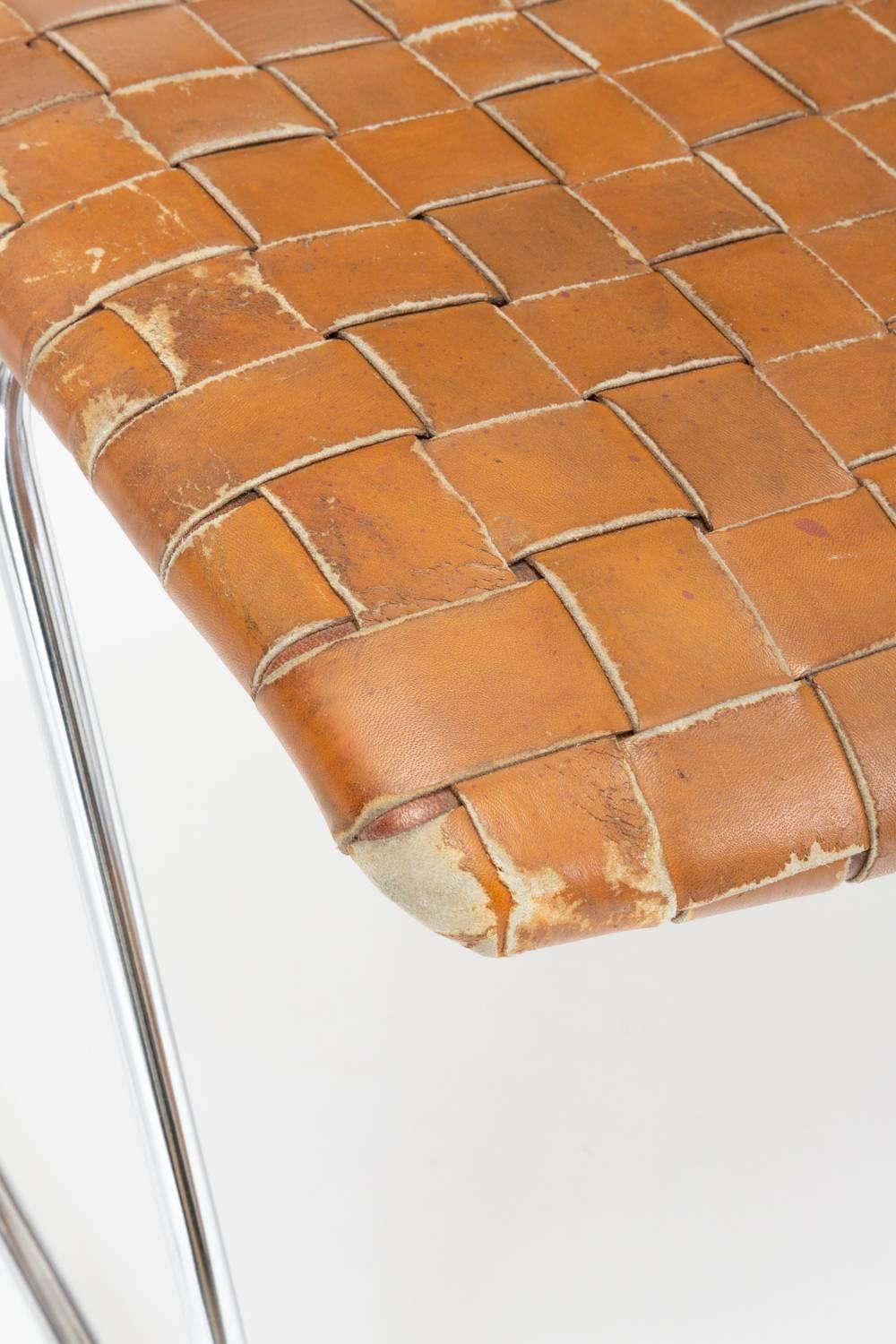 Set of Four Dining Chairs with Woven Leather Upholstery by Chromcraft 6