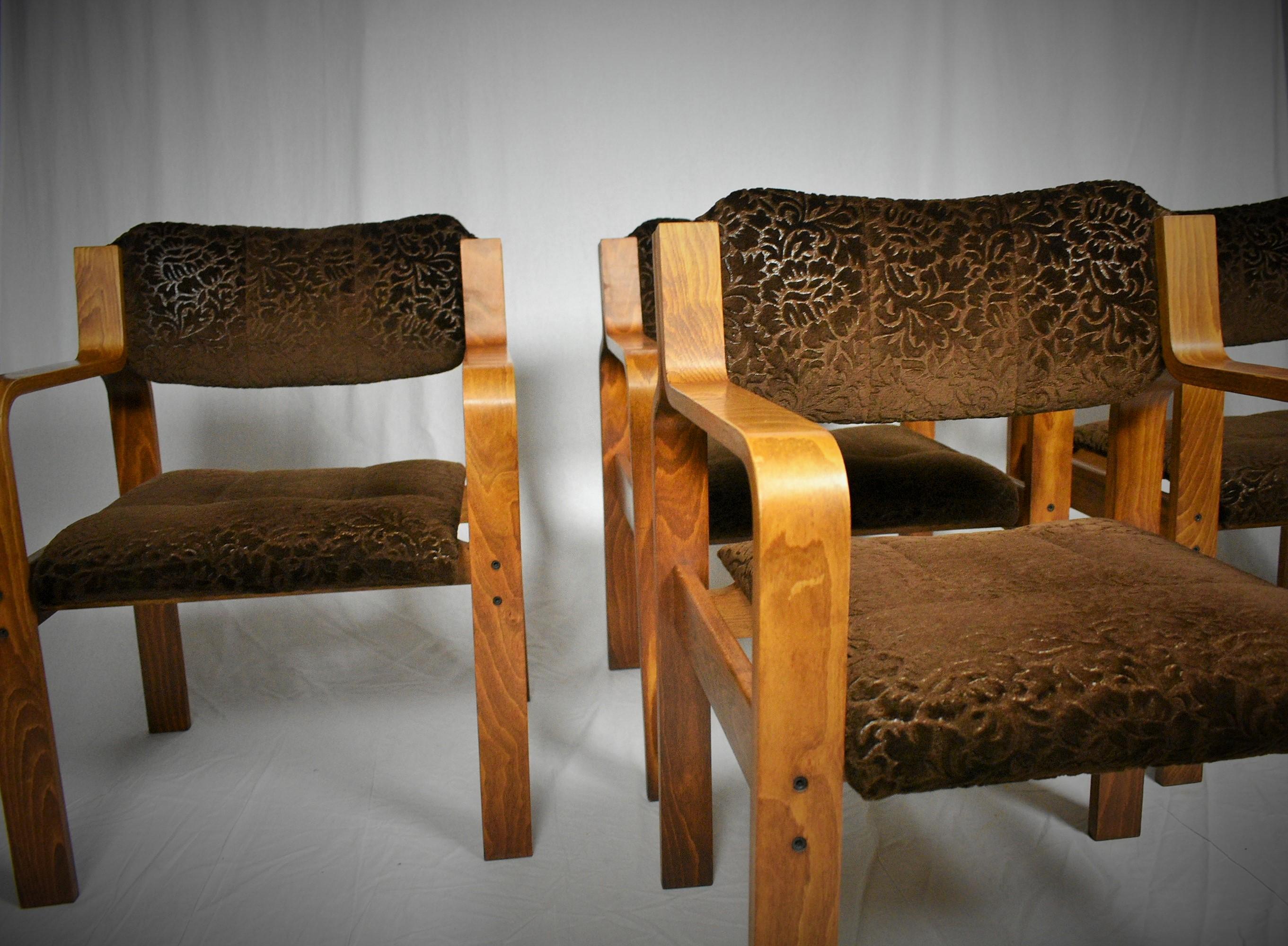 Wood Set of Four Dining / Office Chairs by Ludvik Volak, 1960s For Sale