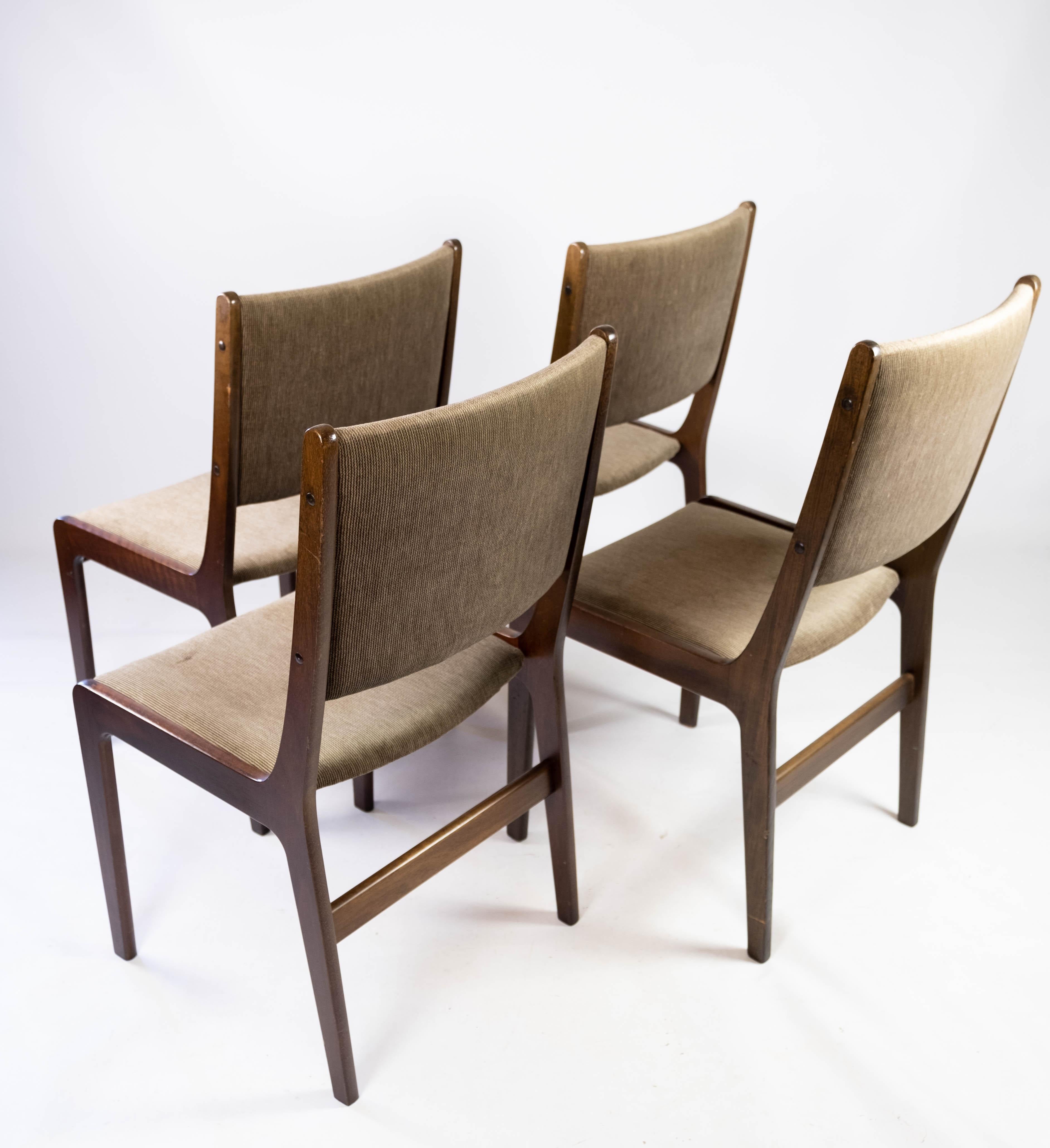 Fabric Set of Four Dining Room Chairs in Dark Wood of Danish Design by Faarstrup, 1960s For Sale