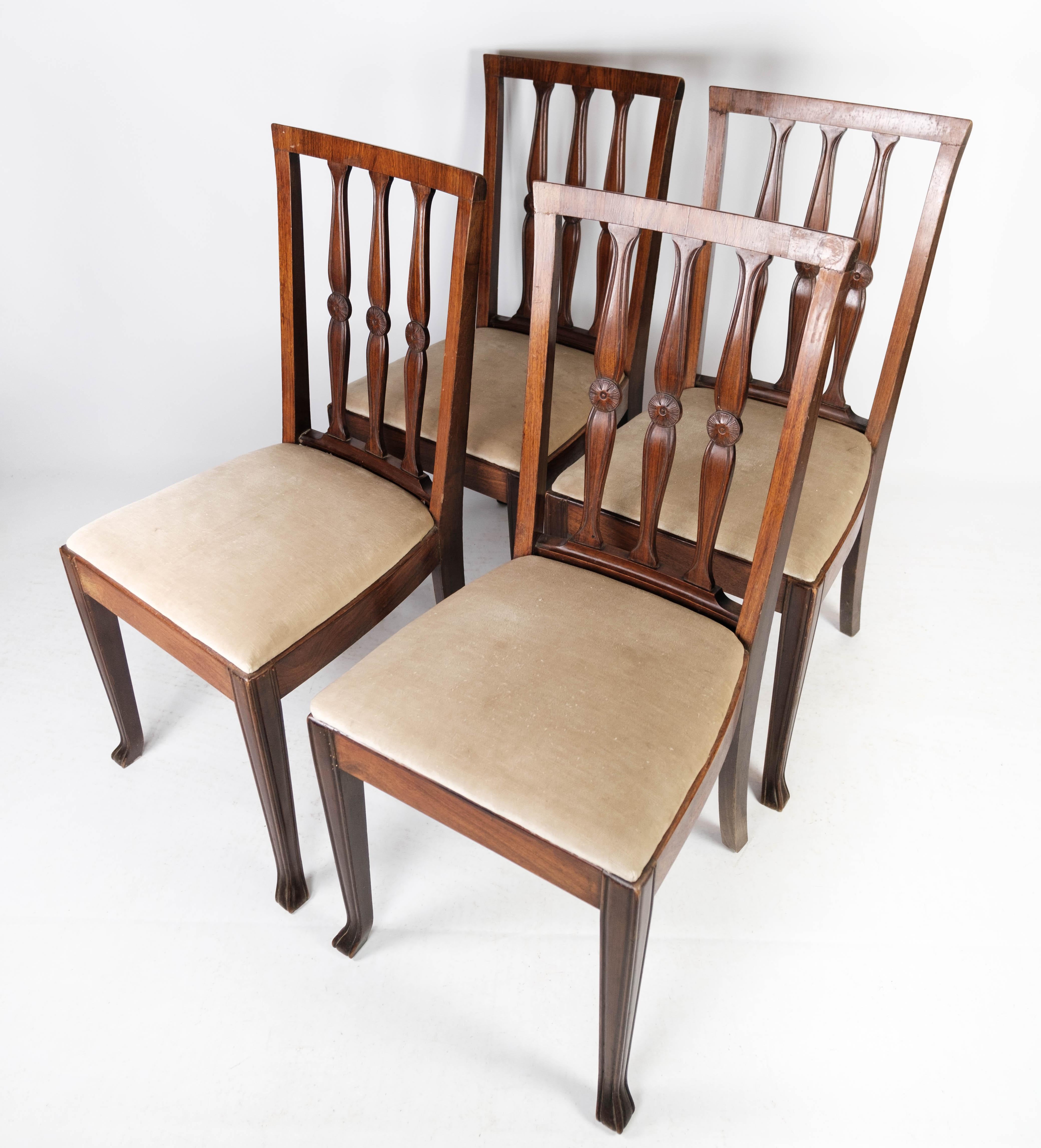 Set aus vier Esszimmerstühlen aus Palisanderholz, 1920er Jahre (Frühes 20. Jahrhundert) im Angebot