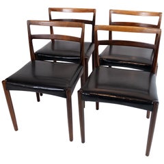 Set of Four Dining Room Chairs in Rosewood and Black Leather of Danish Design