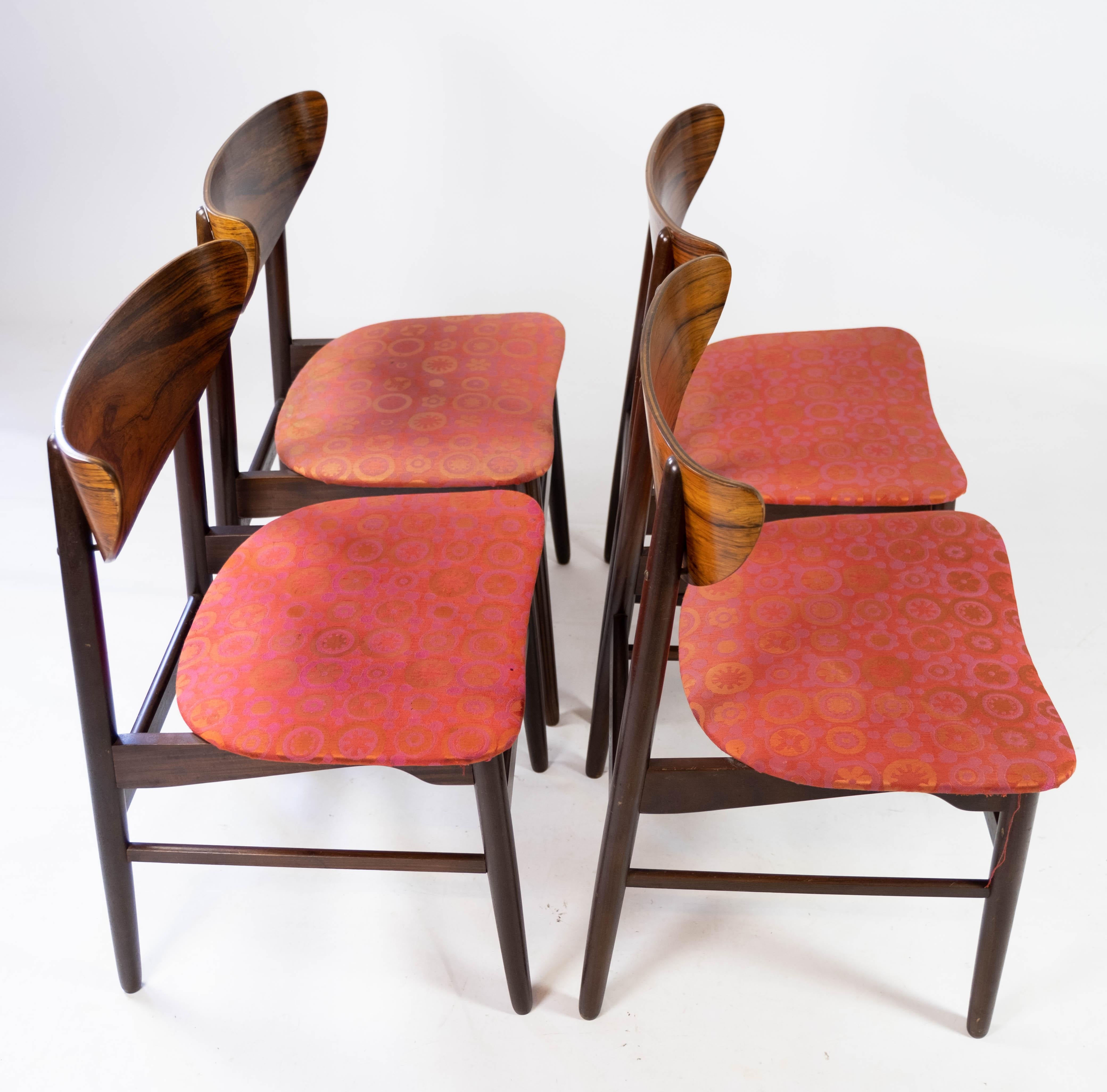 Fabric Set of Four Dining Room Chairs in Rosewood, of Danish Design, 1960s For Sale