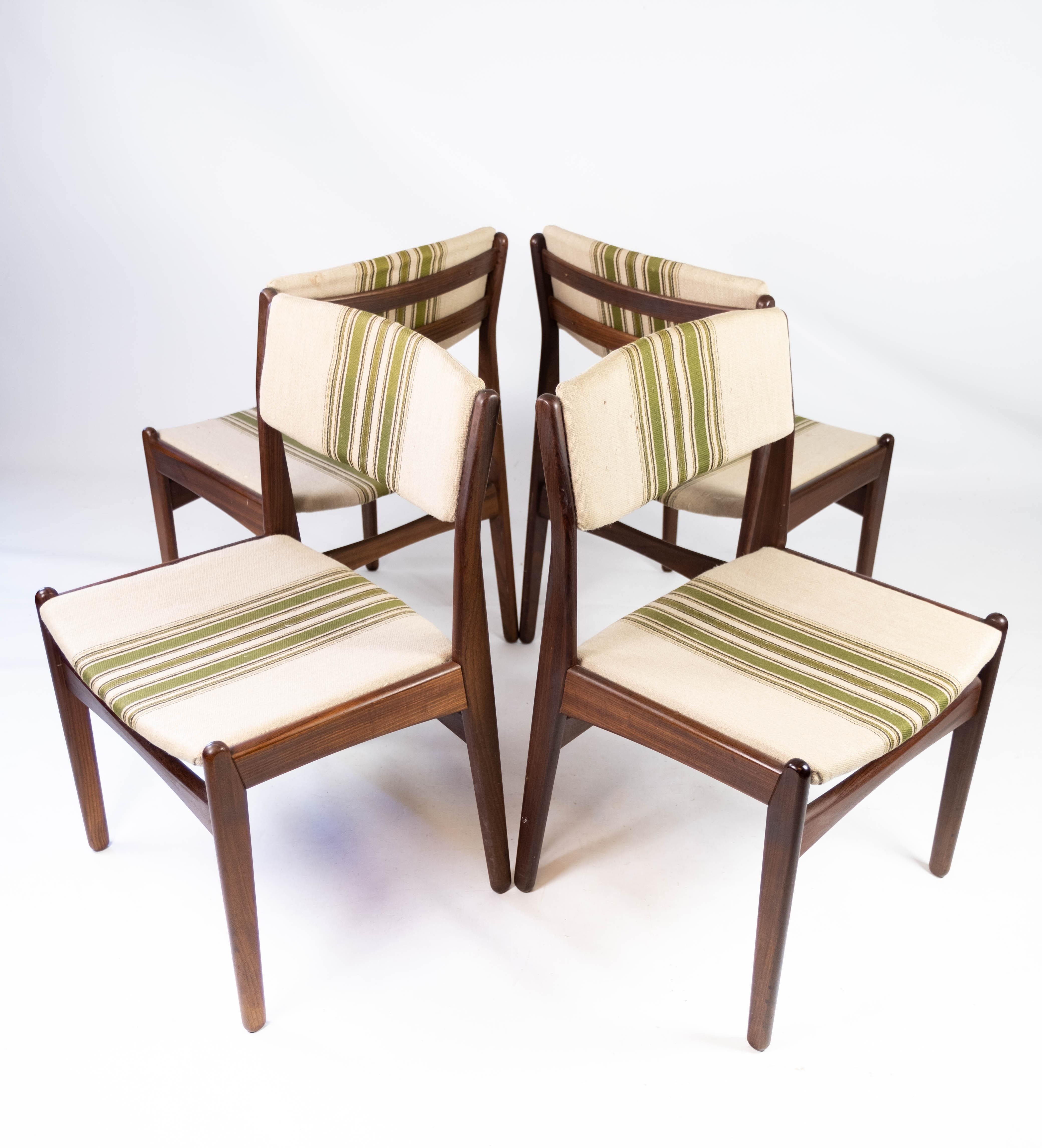 Fabric Set of Four Dining Room Chairs in Teak by Erik Buch, 1960