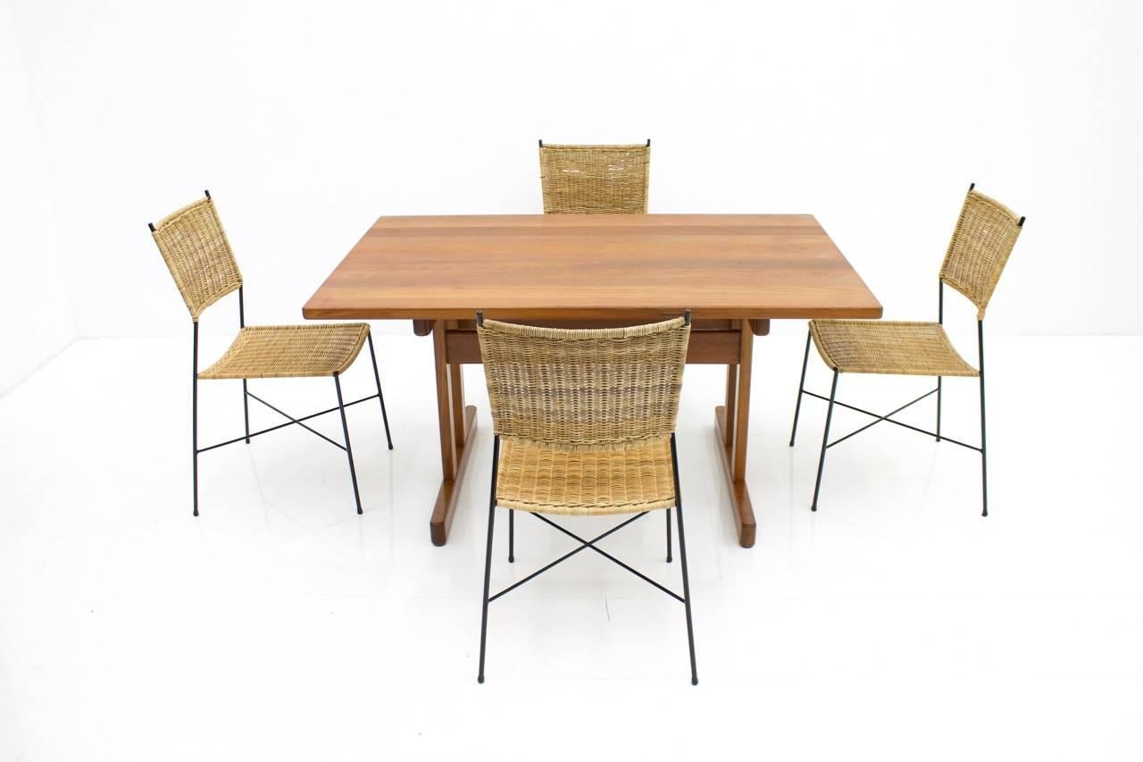 Set of Four Dining Room Chairs in Wicker and Metal, Germany, 1960s 6