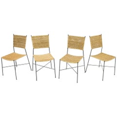 Set of Four Dining Room Chairs in Wicker and Metal, Germany, 1960s