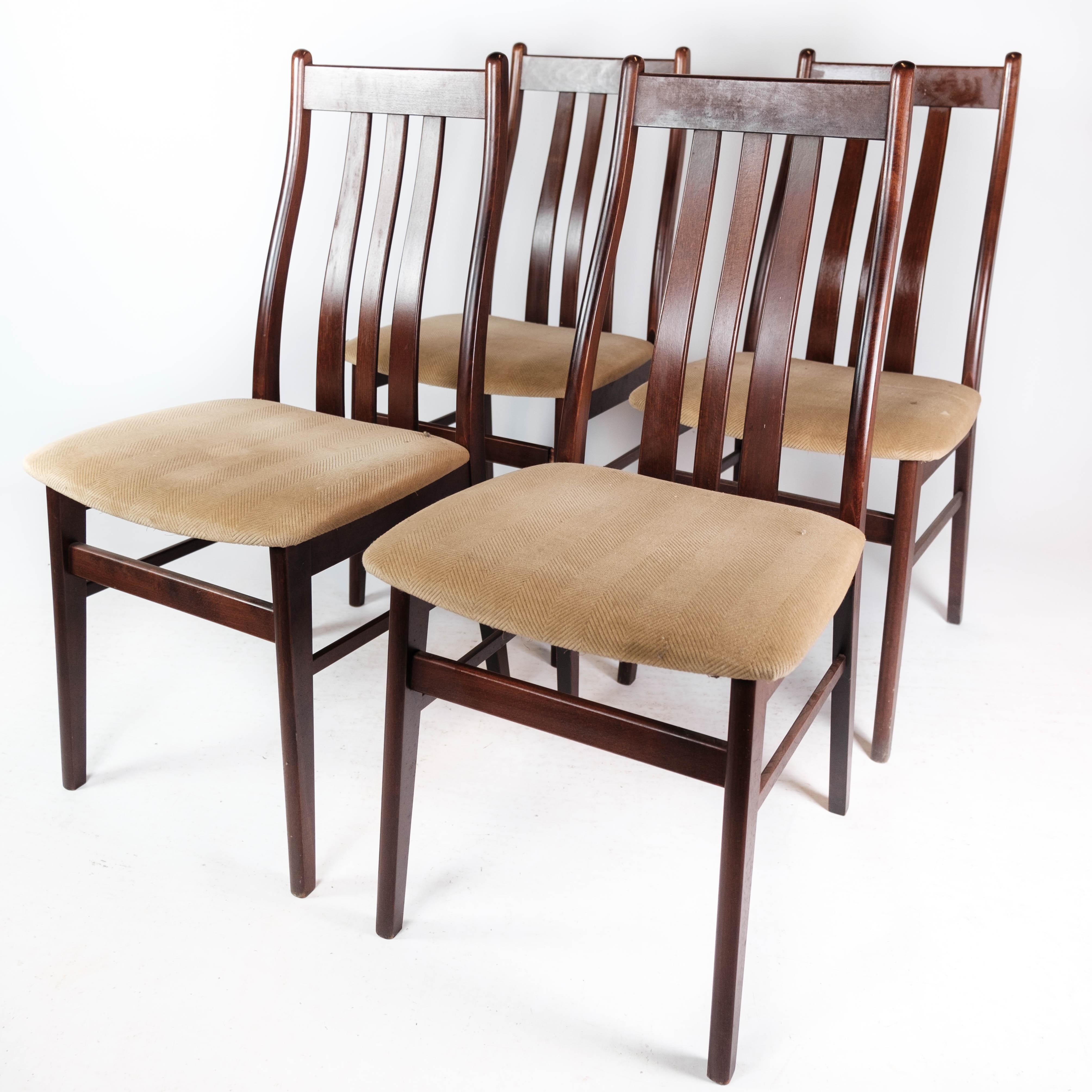 Fabric Set of Four Dining Room Chairs Made In Mahogany By Farstrup From 1960s For Sale