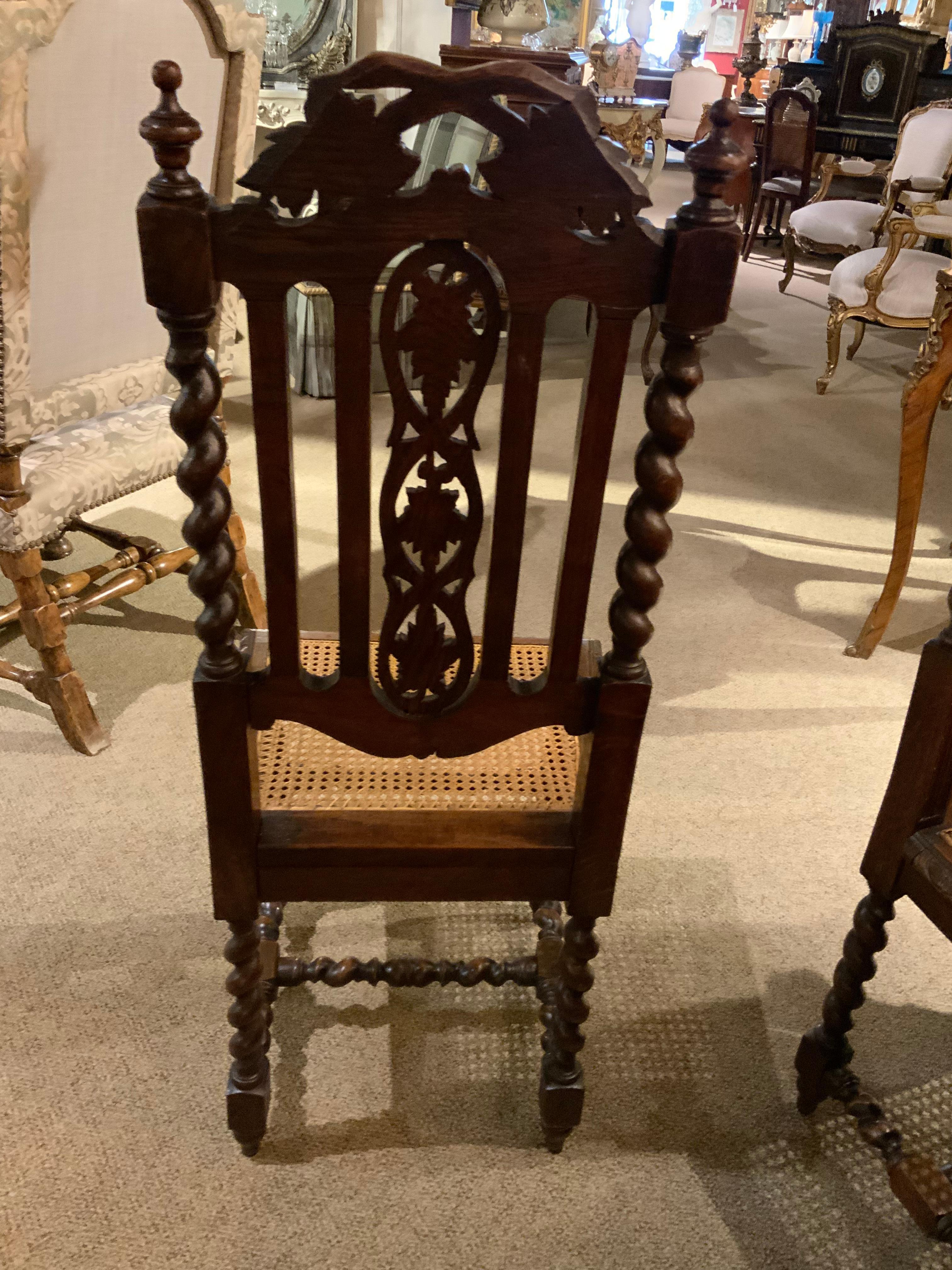 French Set of Four Dining Room Henry II Renaissance Revival-Style Chairs, Carved