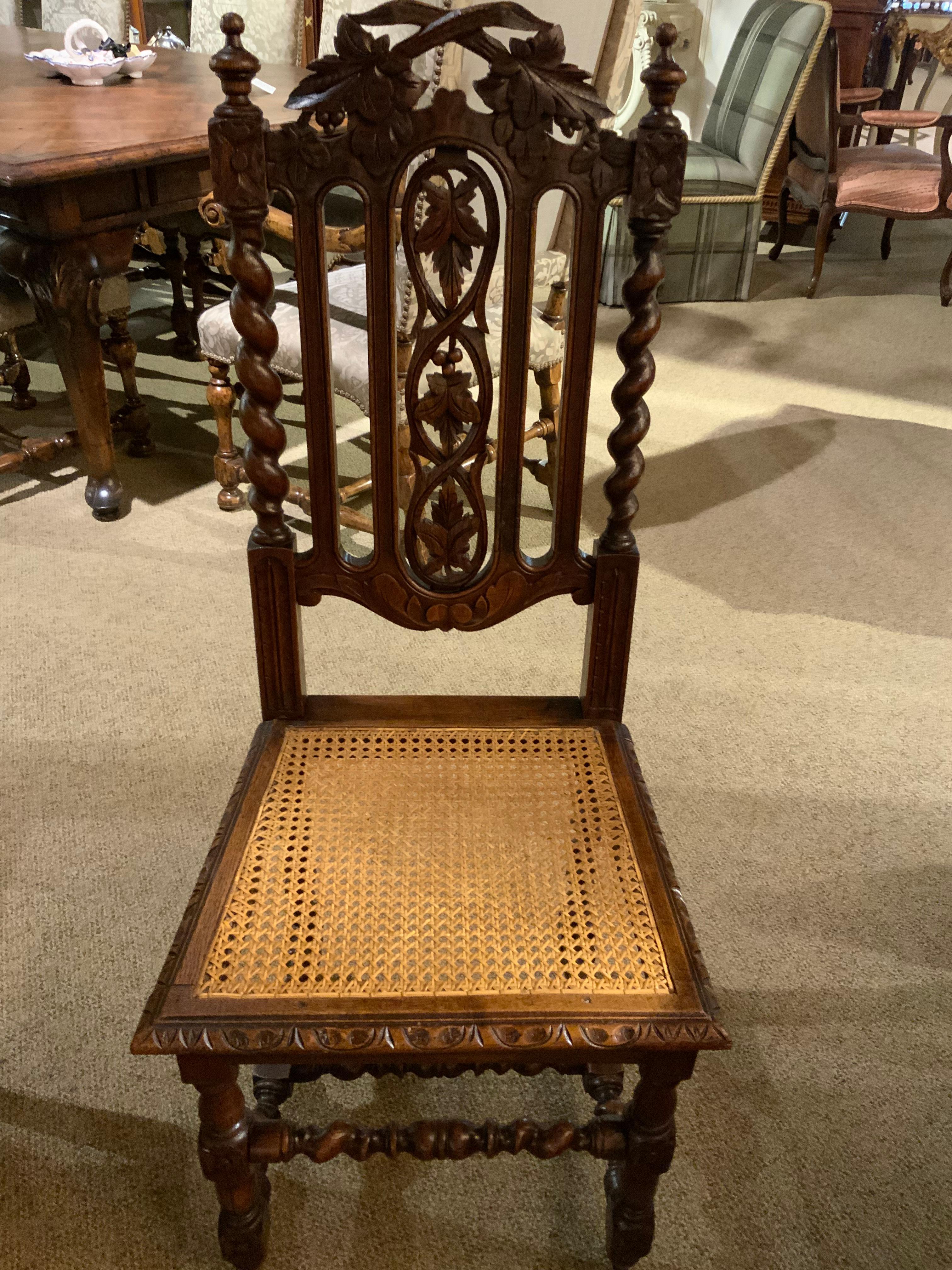 Hand-Carved Set of Four Dining Room Henry II Renaissance Revival-Style Chairs, Carved