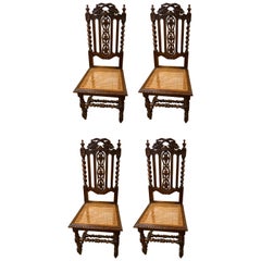 Set of Four Dining Room Henry II Renaissance Revival-Style Chairs, Carved