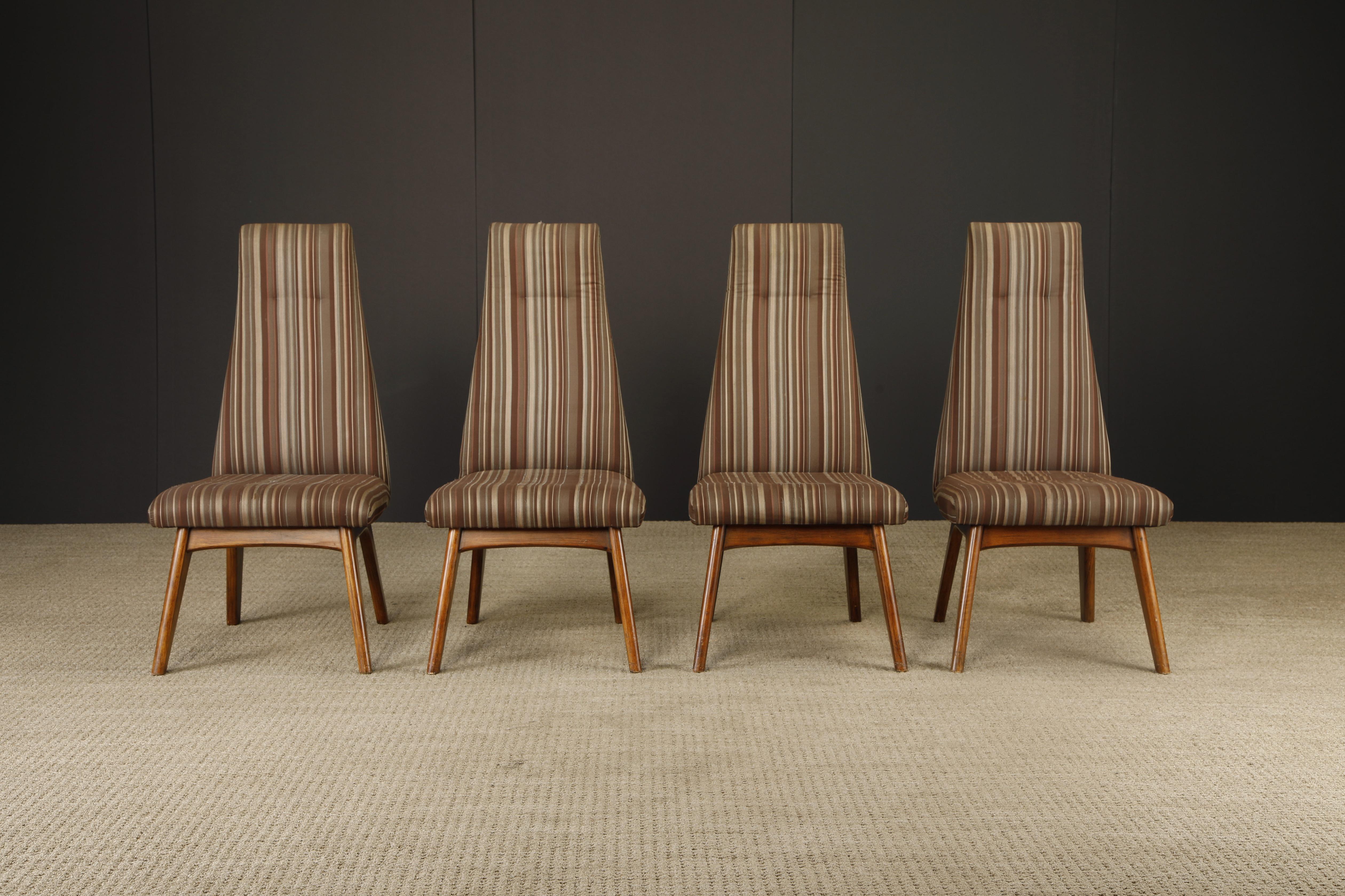 Designed by iconic mid-century modernist Adrian Pearsall and produced by Craft Associates in the 1960s, this elegant set of four (4) high-back side chairs (Model 2051-C) showcases the bold lines and architectural flair that define Pearsall’s