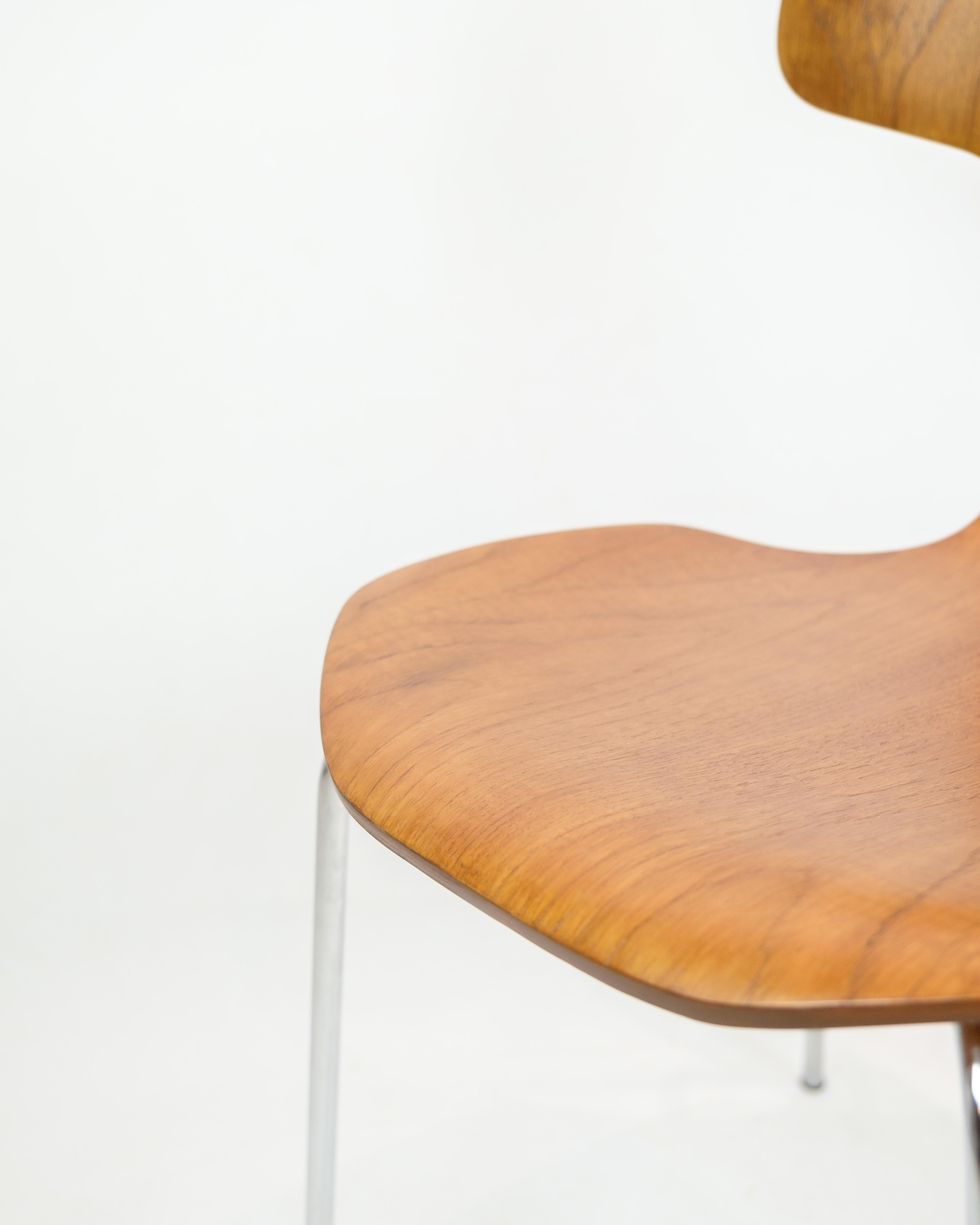 Set of four dining T chairs In Teak, Designed By Arne Jacobsen From 1960s For Sale 4