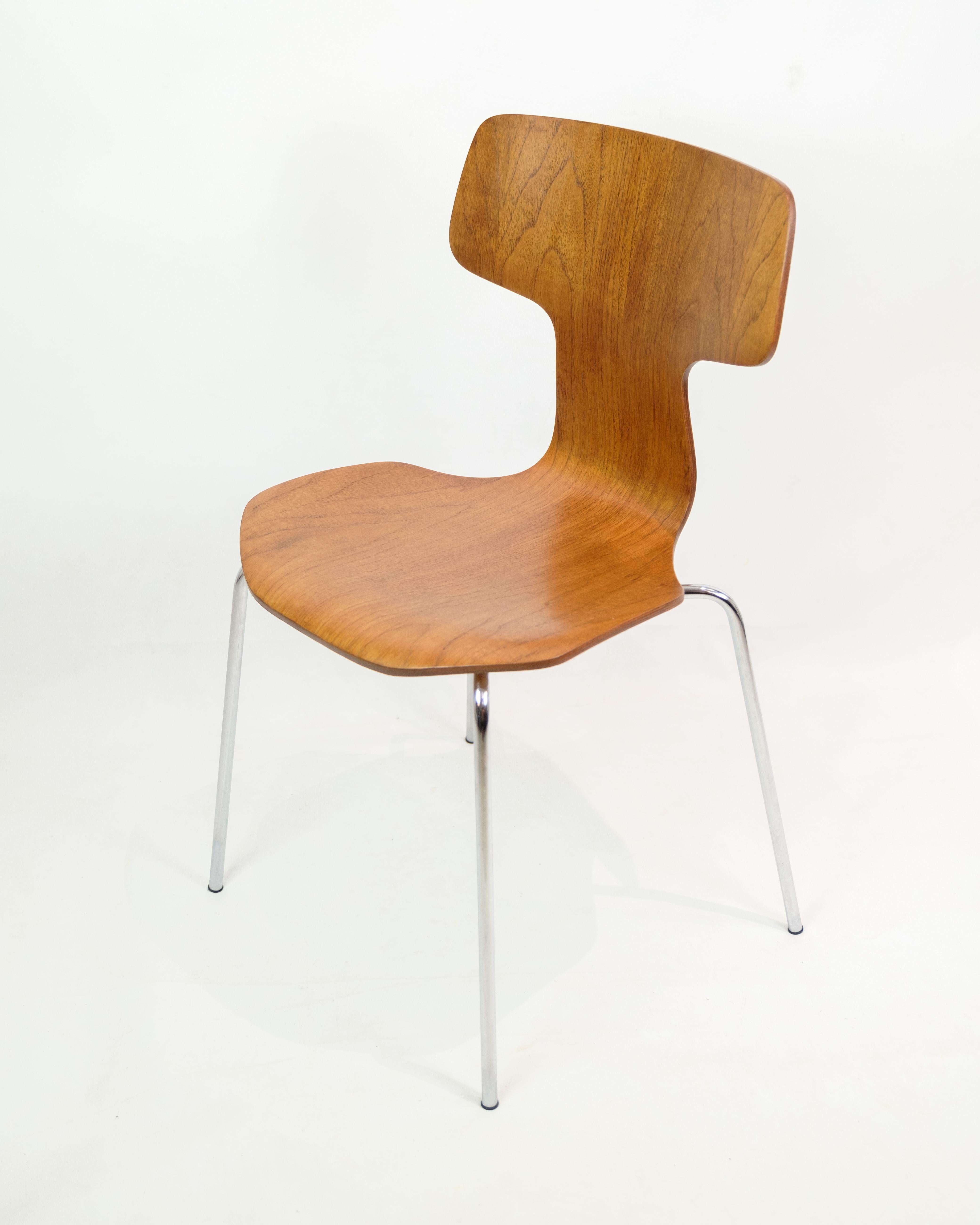 Set of four dining T chairs In Teak, Designed By Arne Jacobsen From 1960s For Sale 1