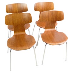 Juego De 4 Sillas T Modelo 3103 De Teca Por Arne Jacobsen De Los Años 60