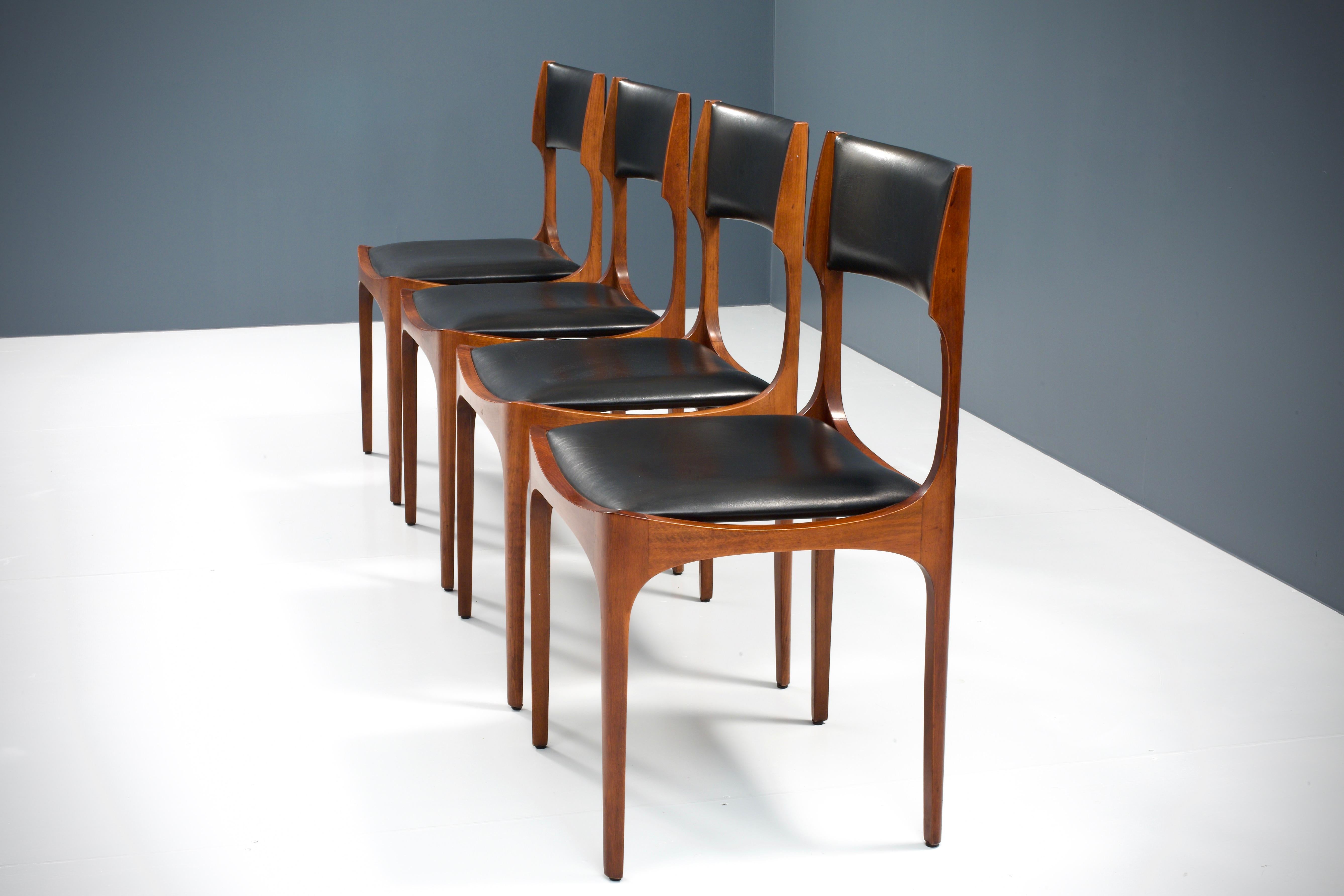 Italian Set of Four Dining Chairs in Oak and Faux Leather by Giuseppe Gibelli, 1962