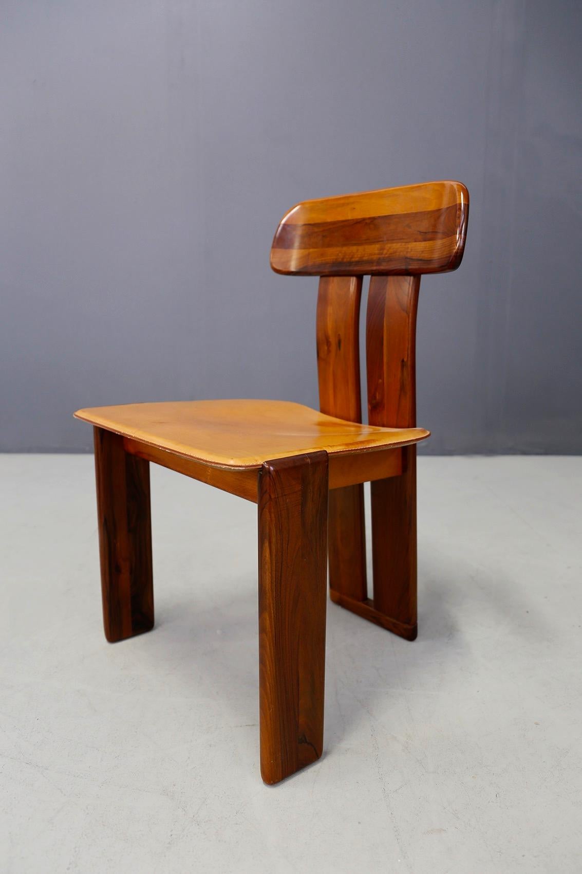 Set of Four Dinning Chair by Sapporo for Mobil Girgi in Wood and Leather, 1970 1