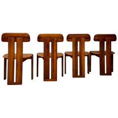 Used Set of Four Dinning Chair by Sapporo for Mobil Girgi in Wood and Leather, 1970