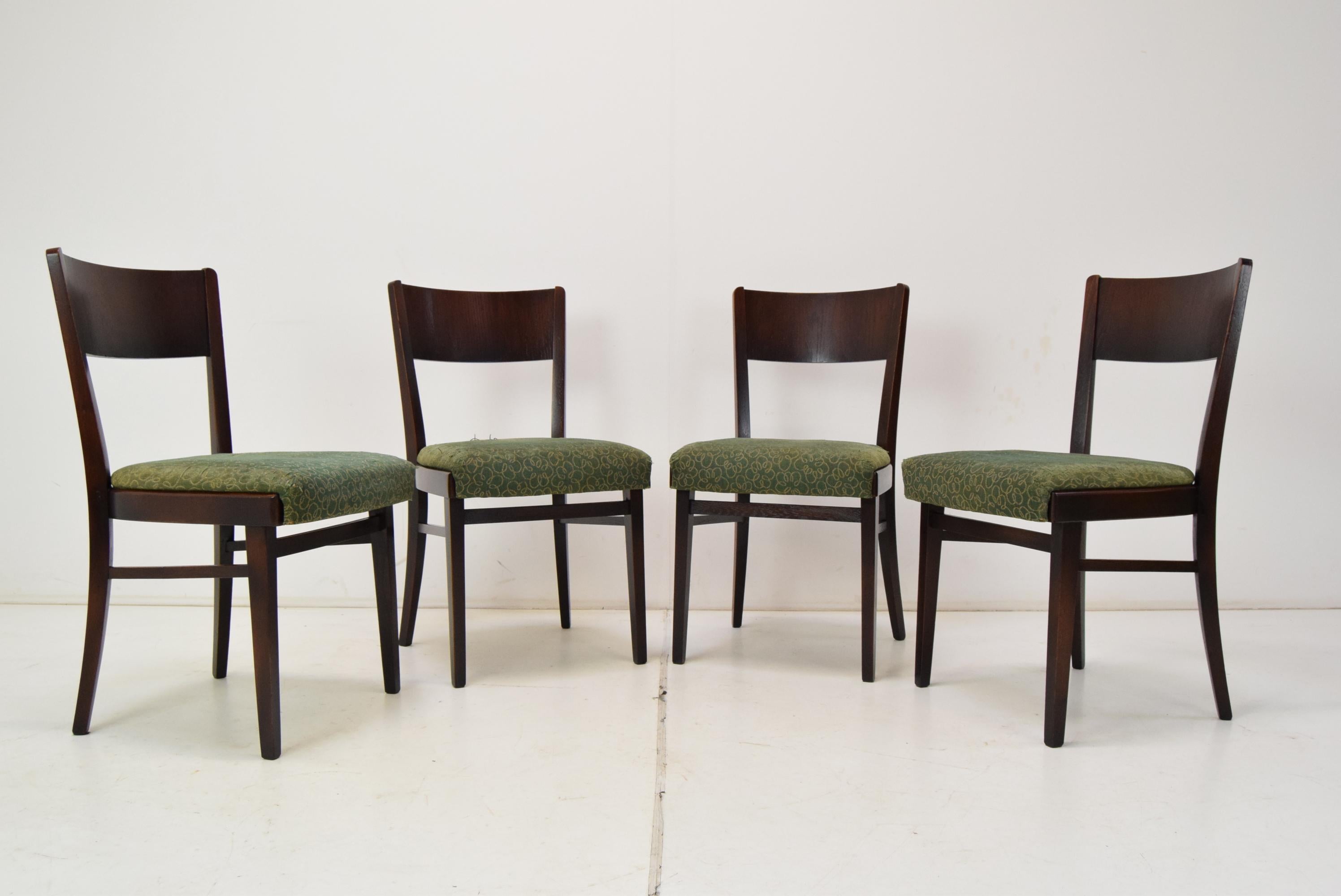 Mid-Century Modern Set of Four Dinning Chairs/ Interier Praha, 1950's.  For Sale