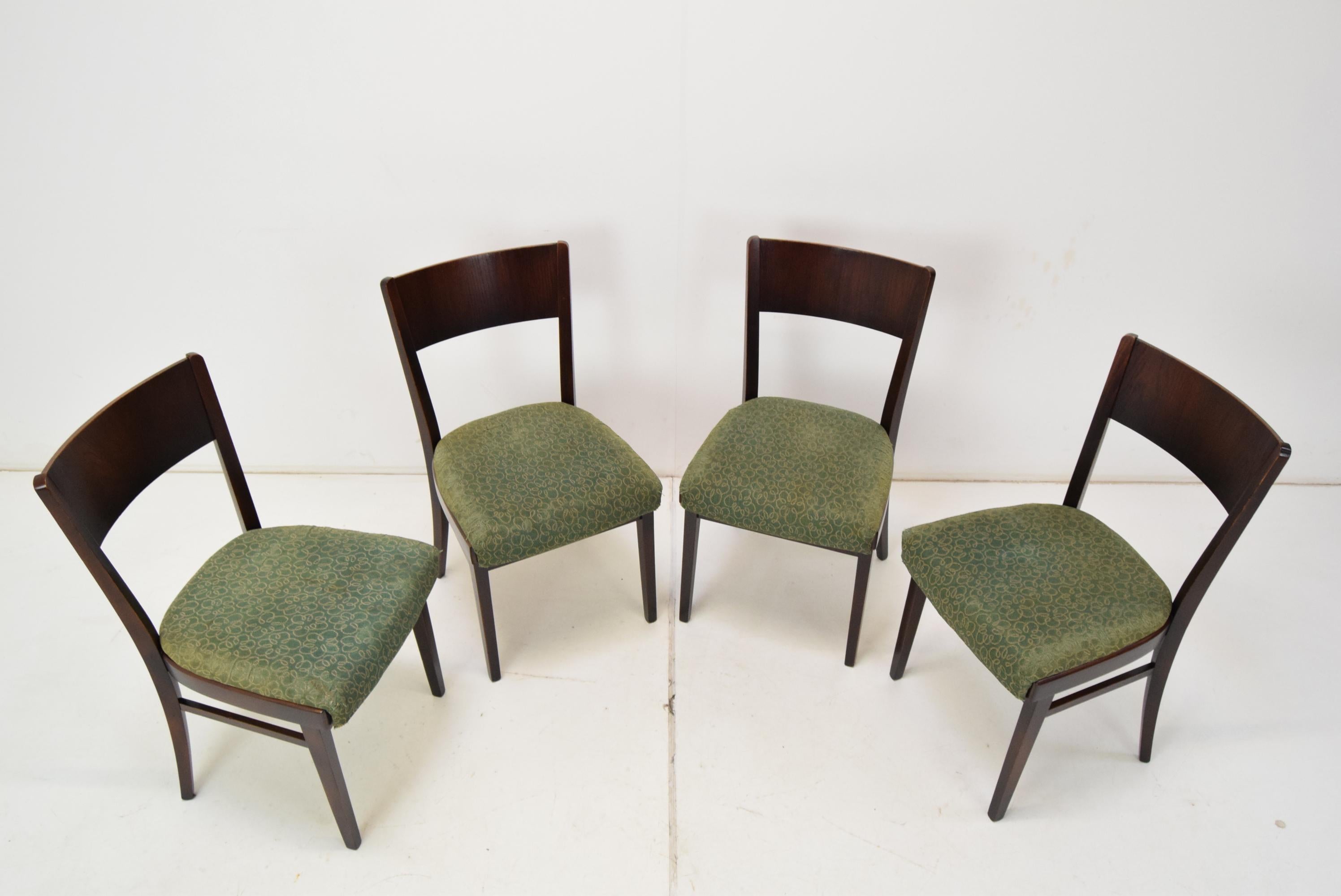 Czech Set of Four Dinning Chairs/ Interier Praha, 1950's.  For Sale