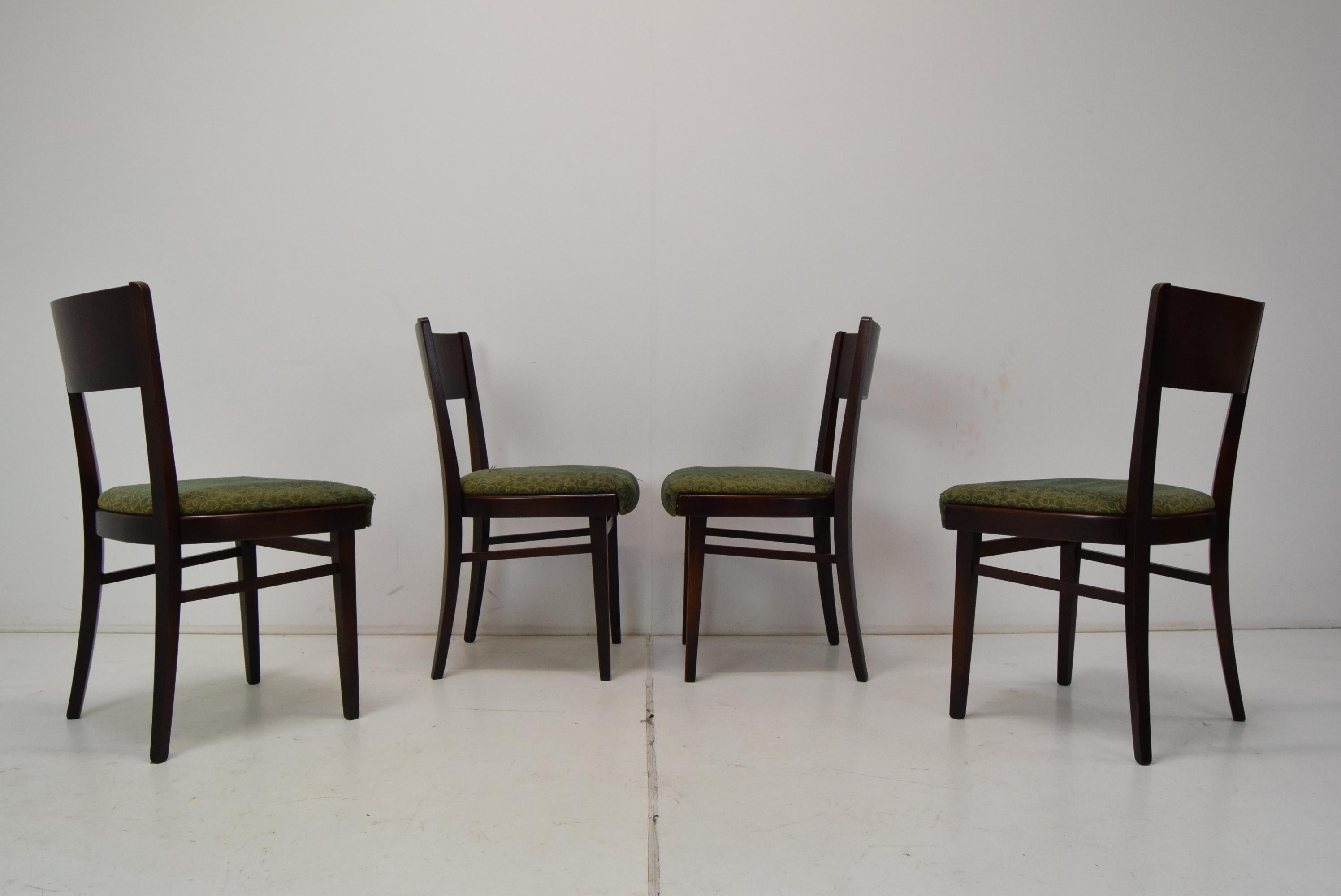 Fabric Set of Four Dinning Chairs/ Interier Praha, 1950's.  For Sale