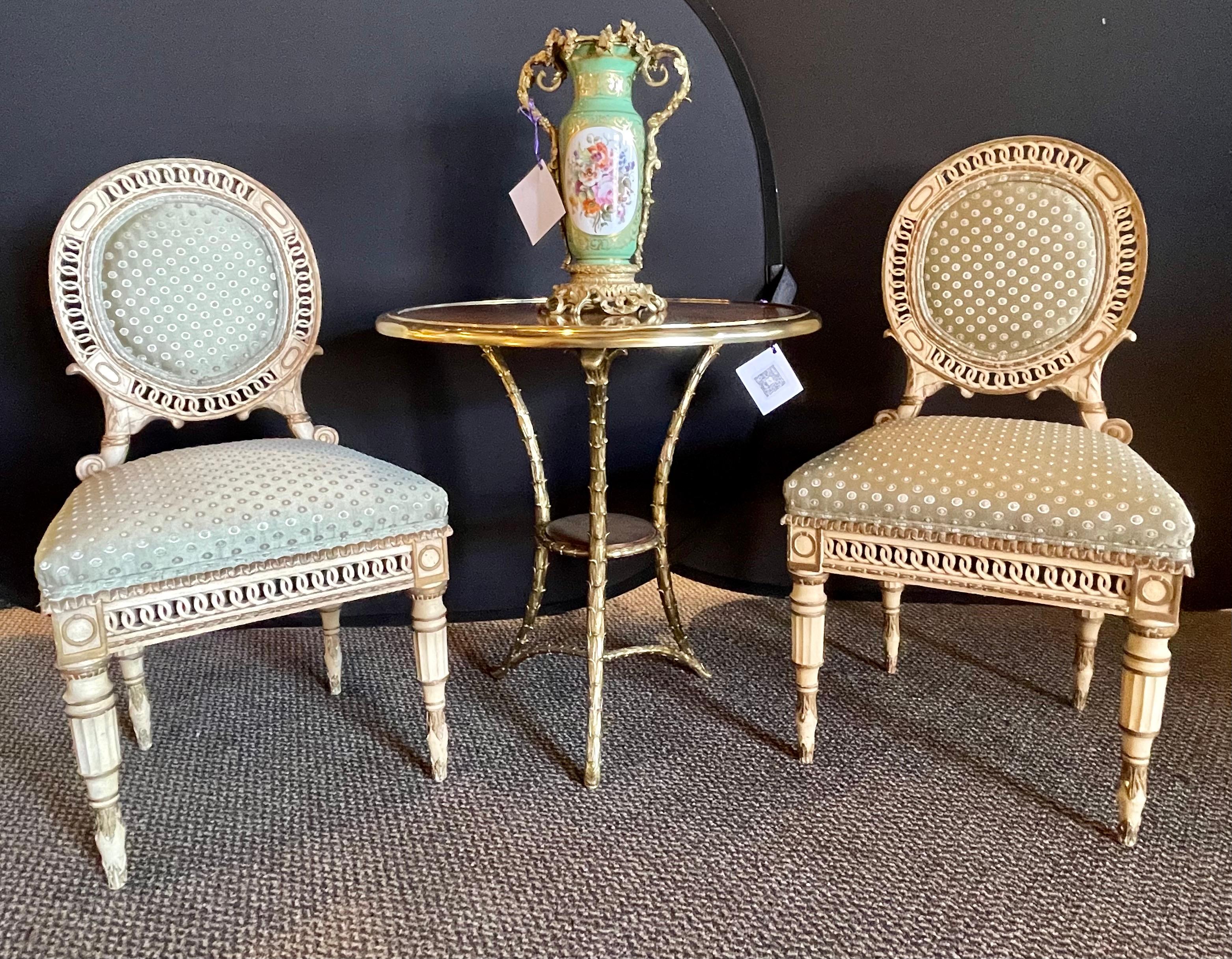 Set of Four Directoire Style Antique Side Chairs, New Scalamandre Fabric, 1930s For Sale 13