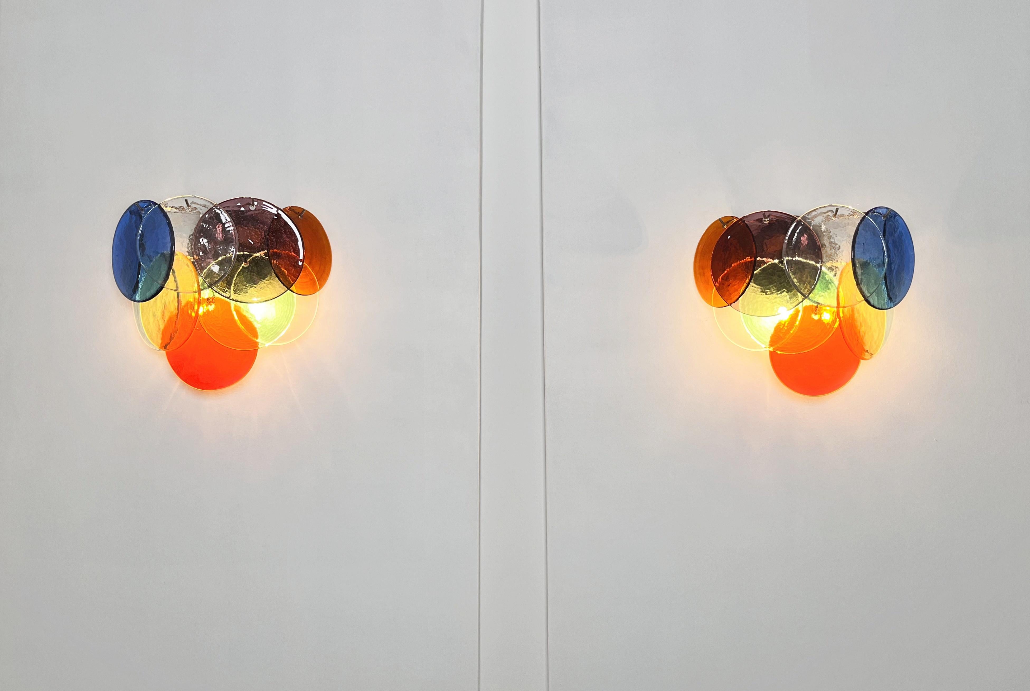 Set di quattro lampade a disco multicolore, Murano, anni '70 in vendita 3