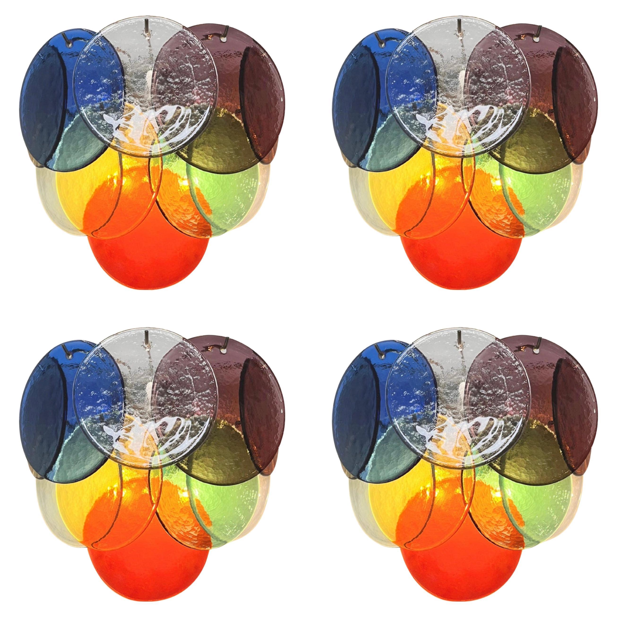 Set of Four Disc Sconces Multi-Color, Murano, 1970s