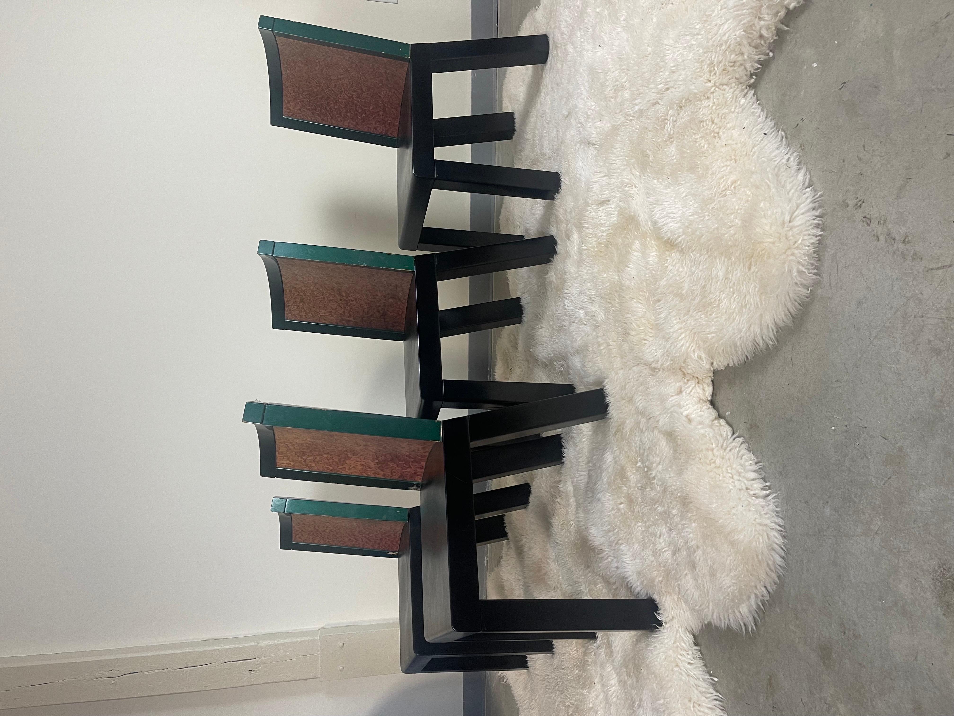 Burl Set of Four “Donau” Dining Chairs by Ettore Sottsass and Marco Zanini. 