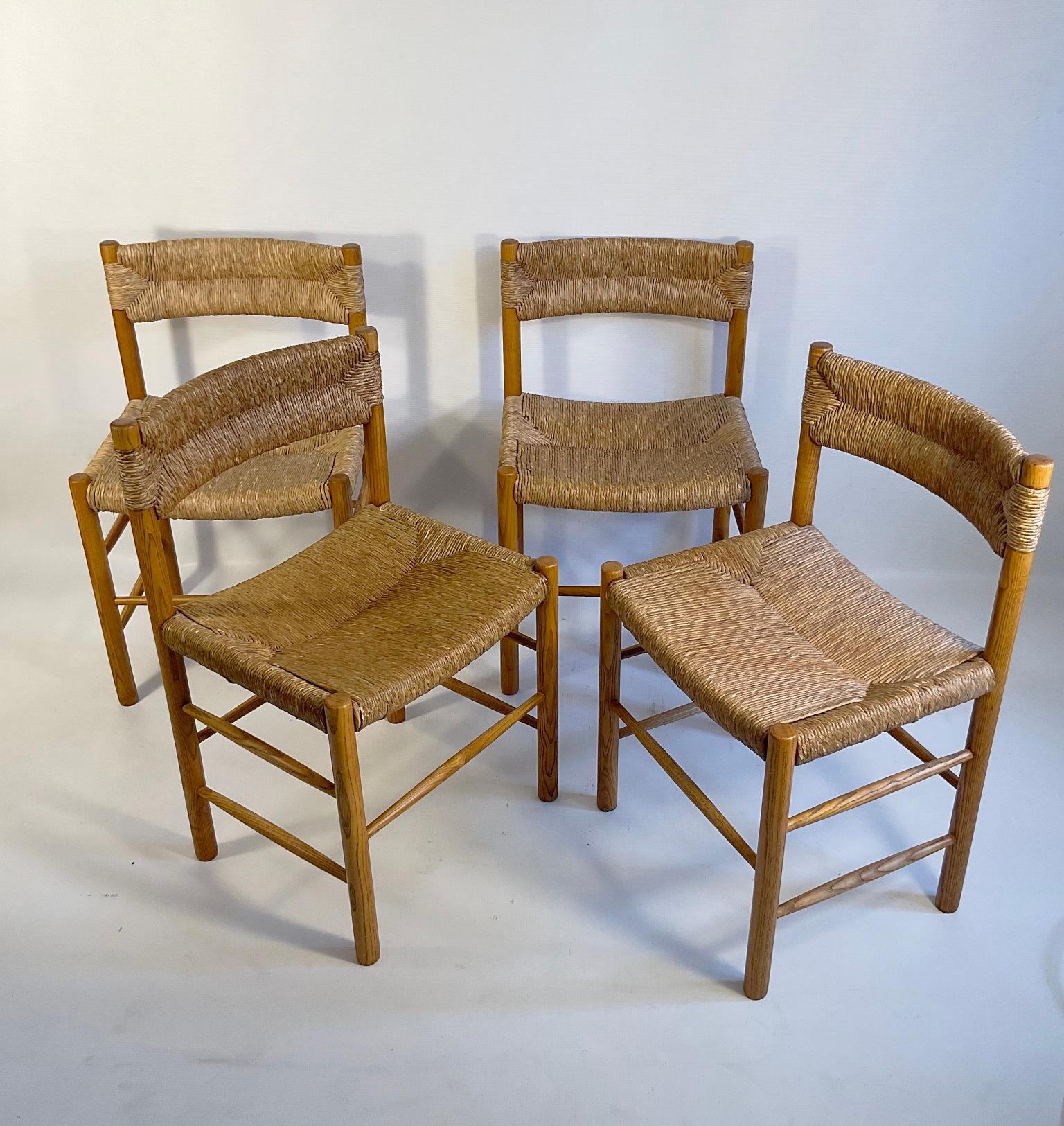 French Provincial Set of Four Dordogne Chairs by Robert Sentou for Charlotte Perriand France 1960s For Sale