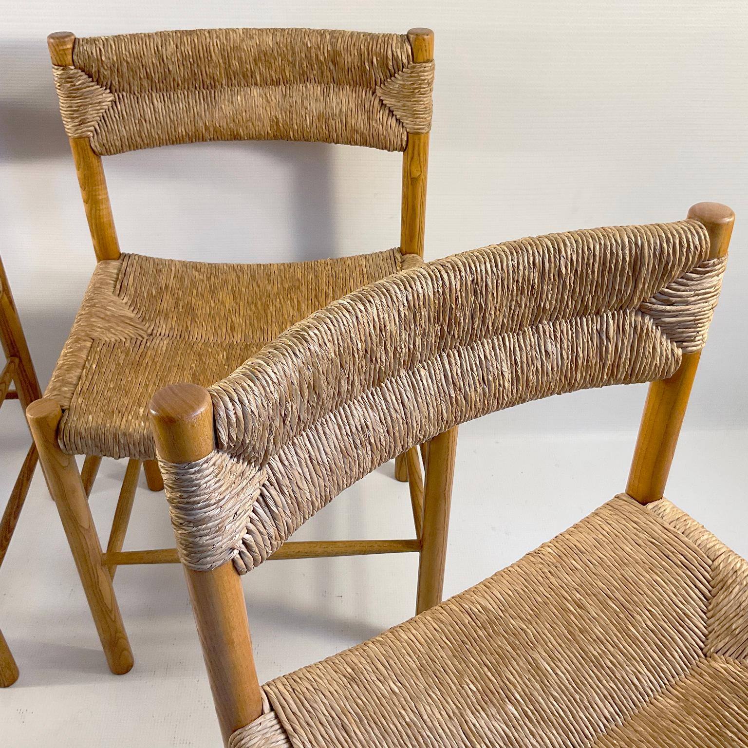 Straw Set of Four Dordogne Chairs by Robert Sentou for Charlotte Perriand France 1960s For Sale