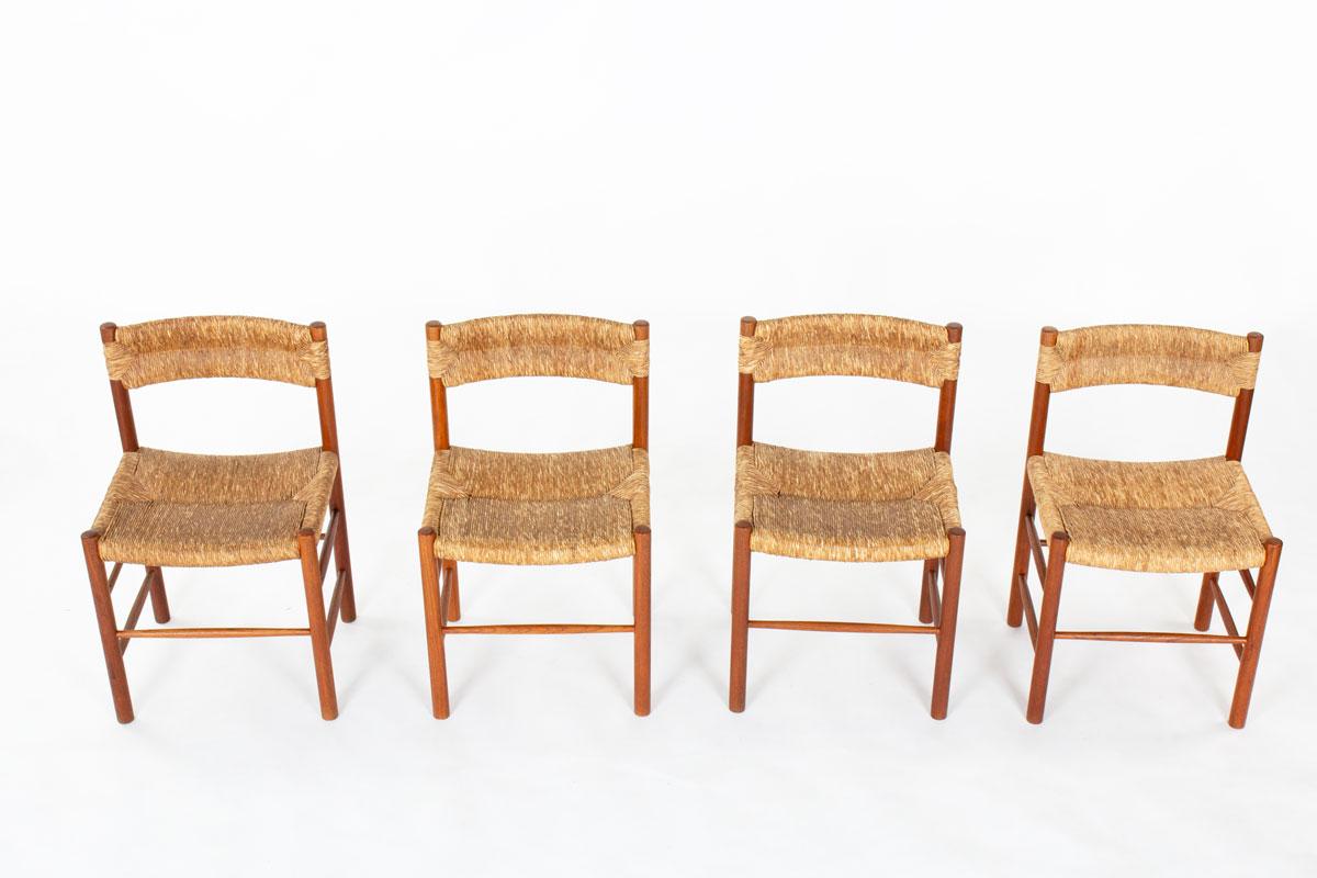 Set di quattro sedie Dordogne in frassino e paglia intrecciata di Sentou, Francia, anni '50 In condizioni buone in vendita a JASSANS-RIOTTIER, FR